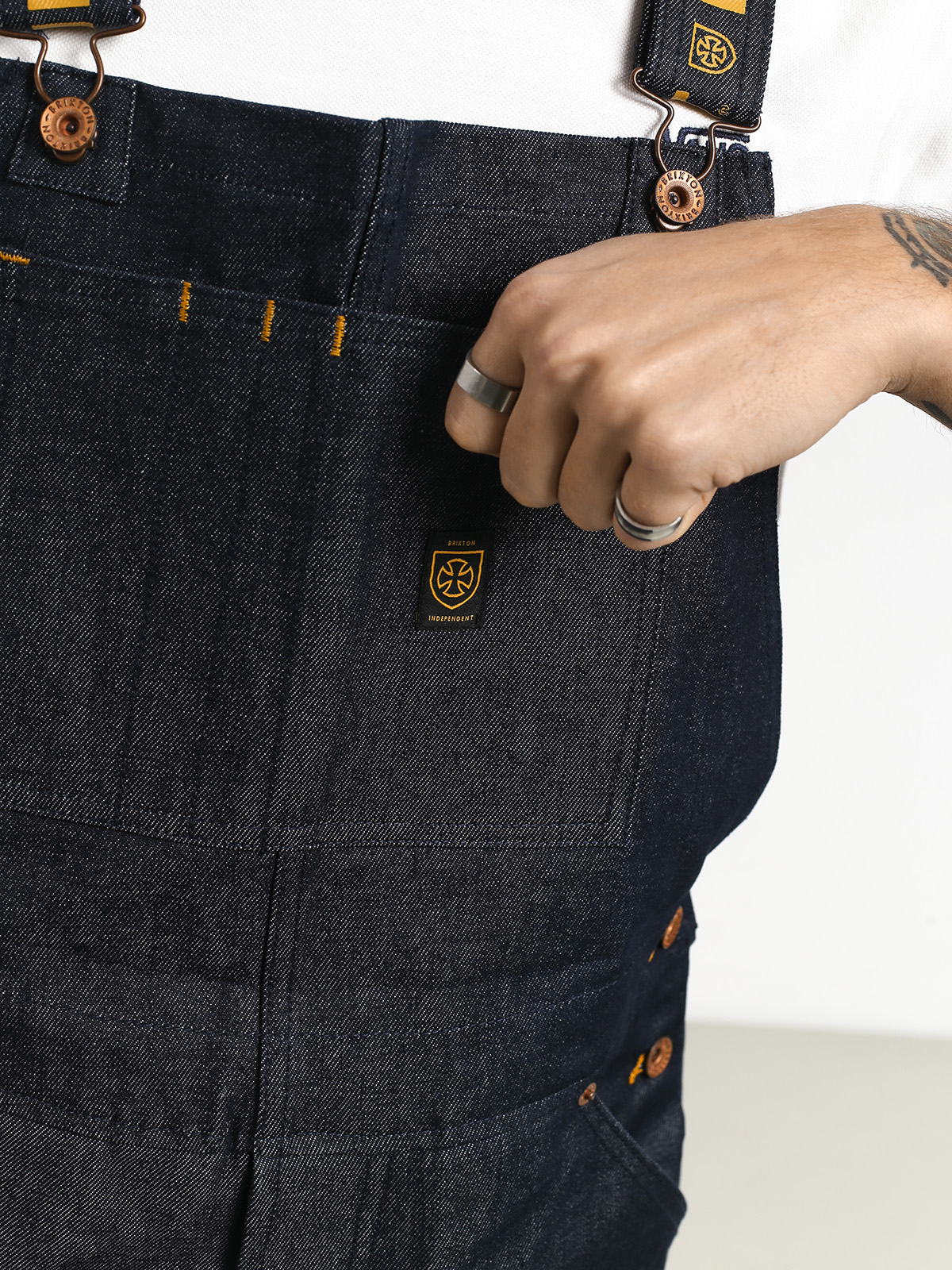 Kalhoty na traky Brixton Yard Denim Overall (raw indigo)