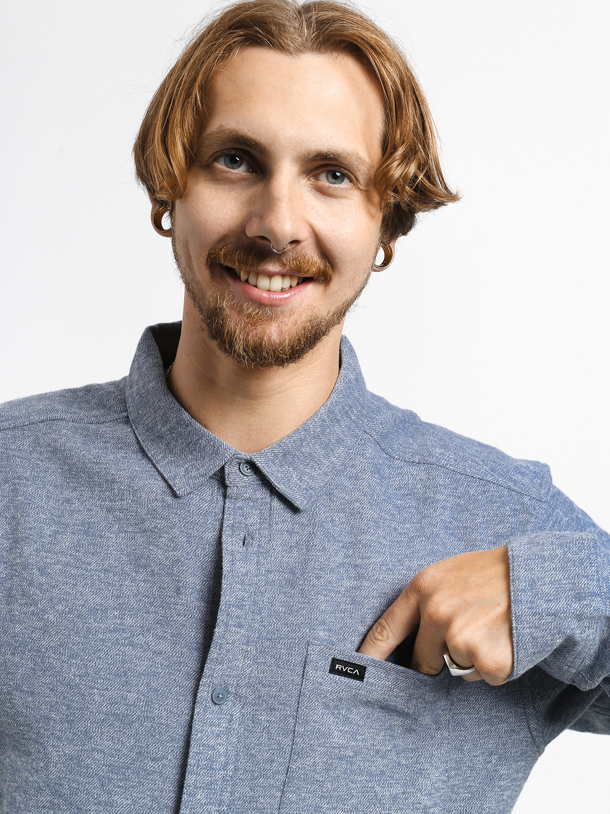 Košile RVCA Blackand Flannel L (china blue)