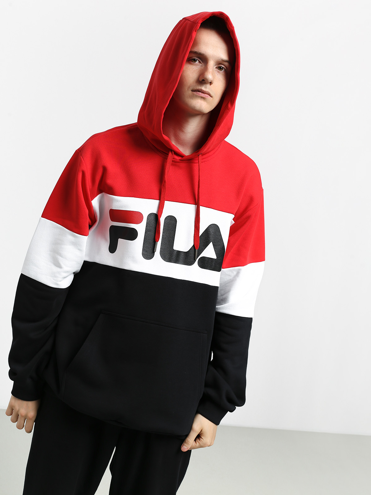 Mikina s kapucí Fila Night Blocked HD (true red/black/bright white)