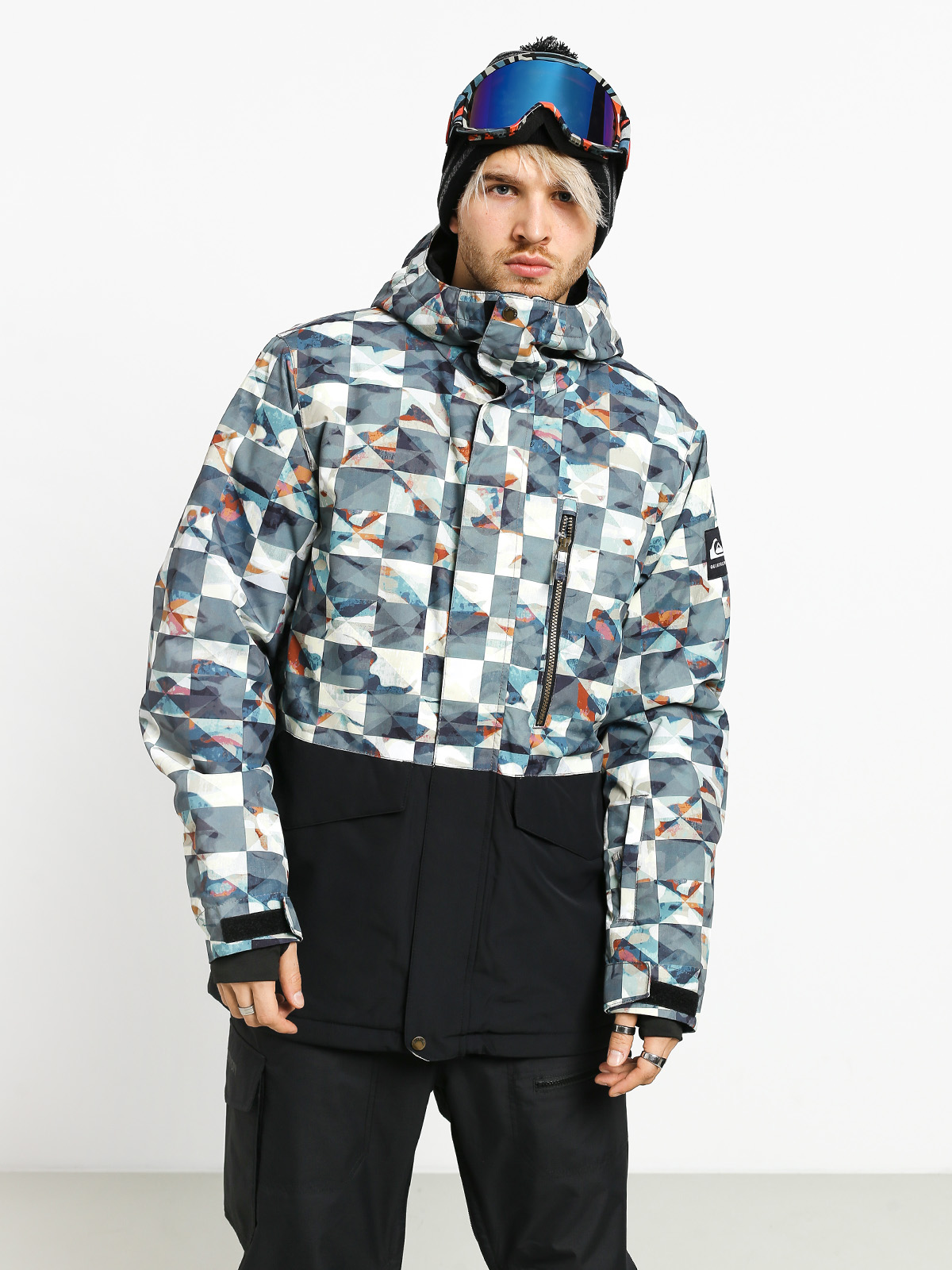 Pánská Snowboardová bunda Quiksilver Mission Printed Block (barn red ongrid)