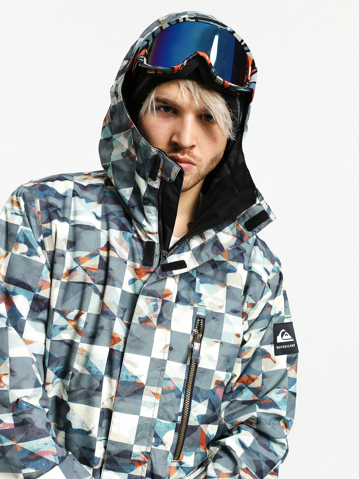 Pánská Snowboardová bunda Quiksilver Mission Printed Block (barn red ongrid)