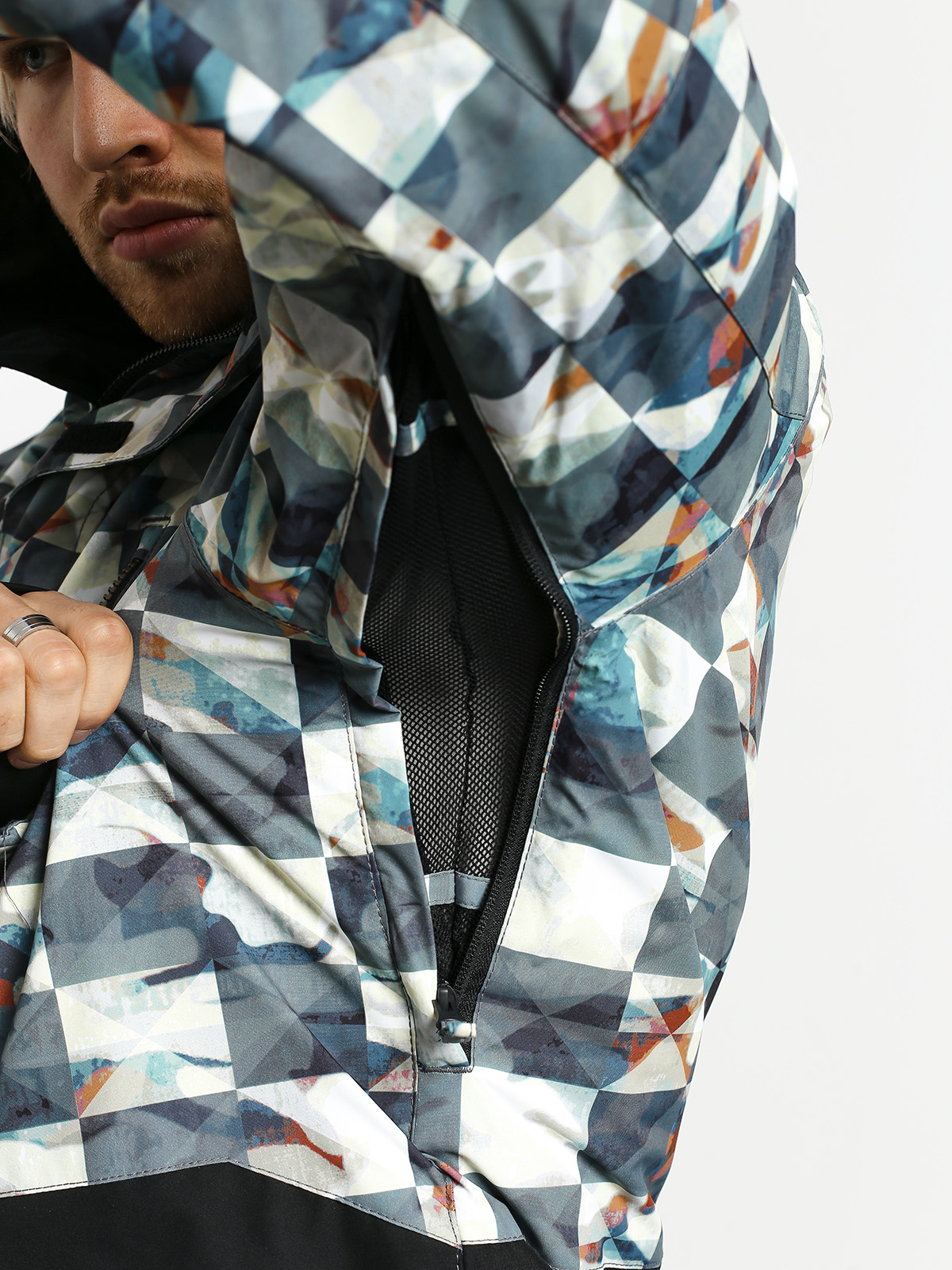 Pánská Snowboardová bunda Quiksilver Mission Printed Block (barn red ongrid)