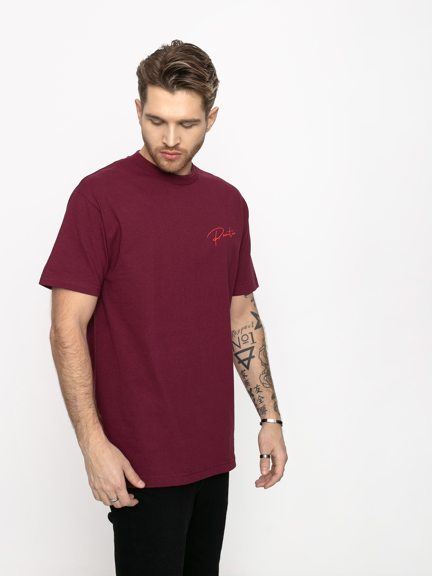 Tričko Primitive Ginza Script (burgundy)