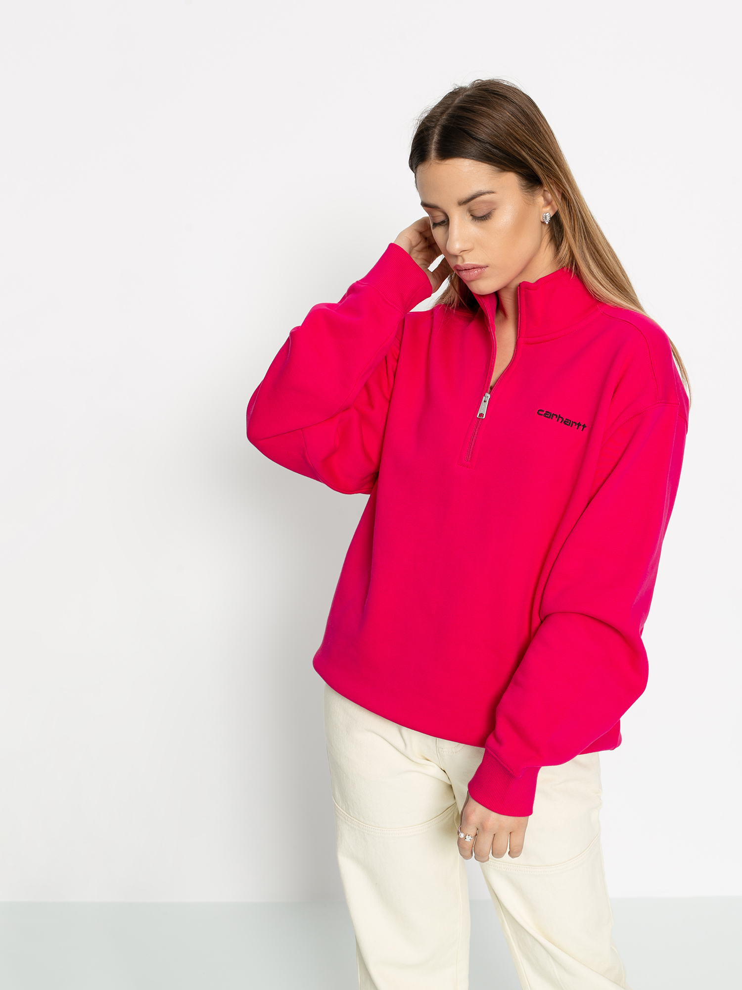 Mikina Carhartt WIP Script Highneck Wmn (ruby pink/black)