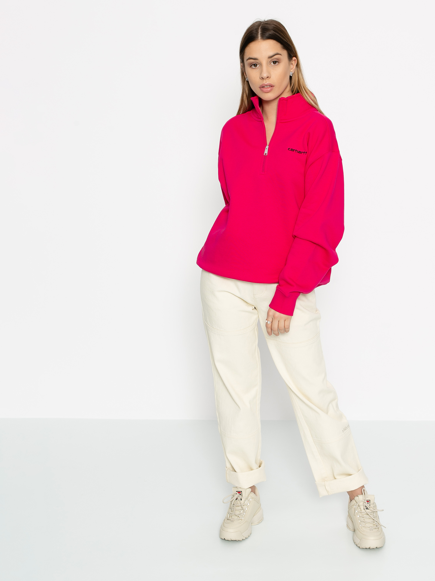 Mikina Carhartt WIP Script Highneck Wmn (ruby pink/black)