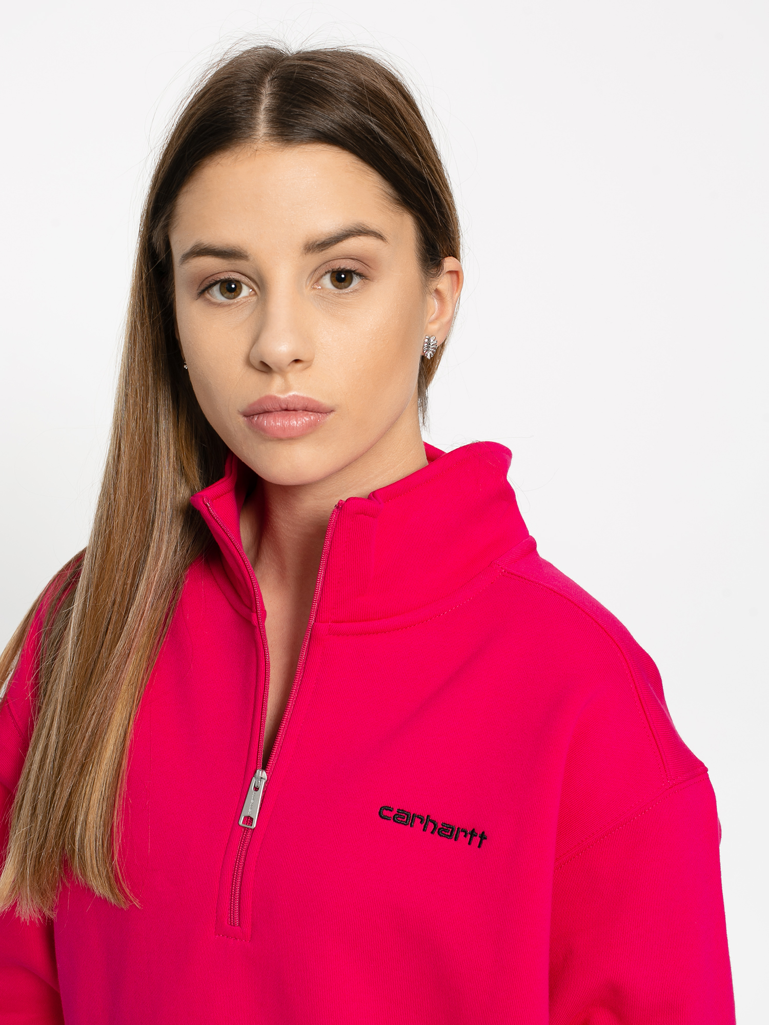 Mikina Carhartt WIP Script Highneck Wmn (ruby pink/black)