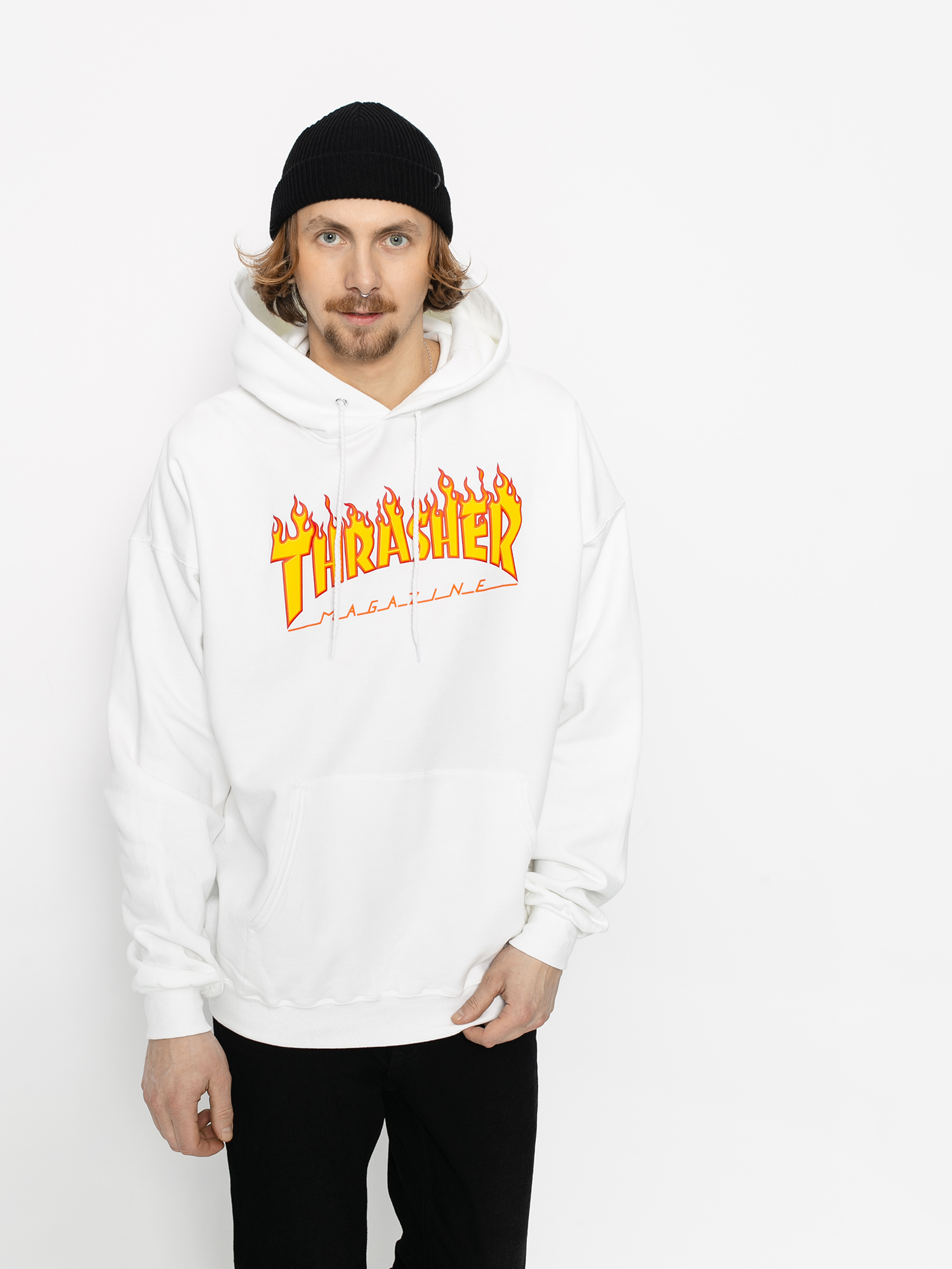 Mikina s kapucu00ed Thrasher Flame HD (white)