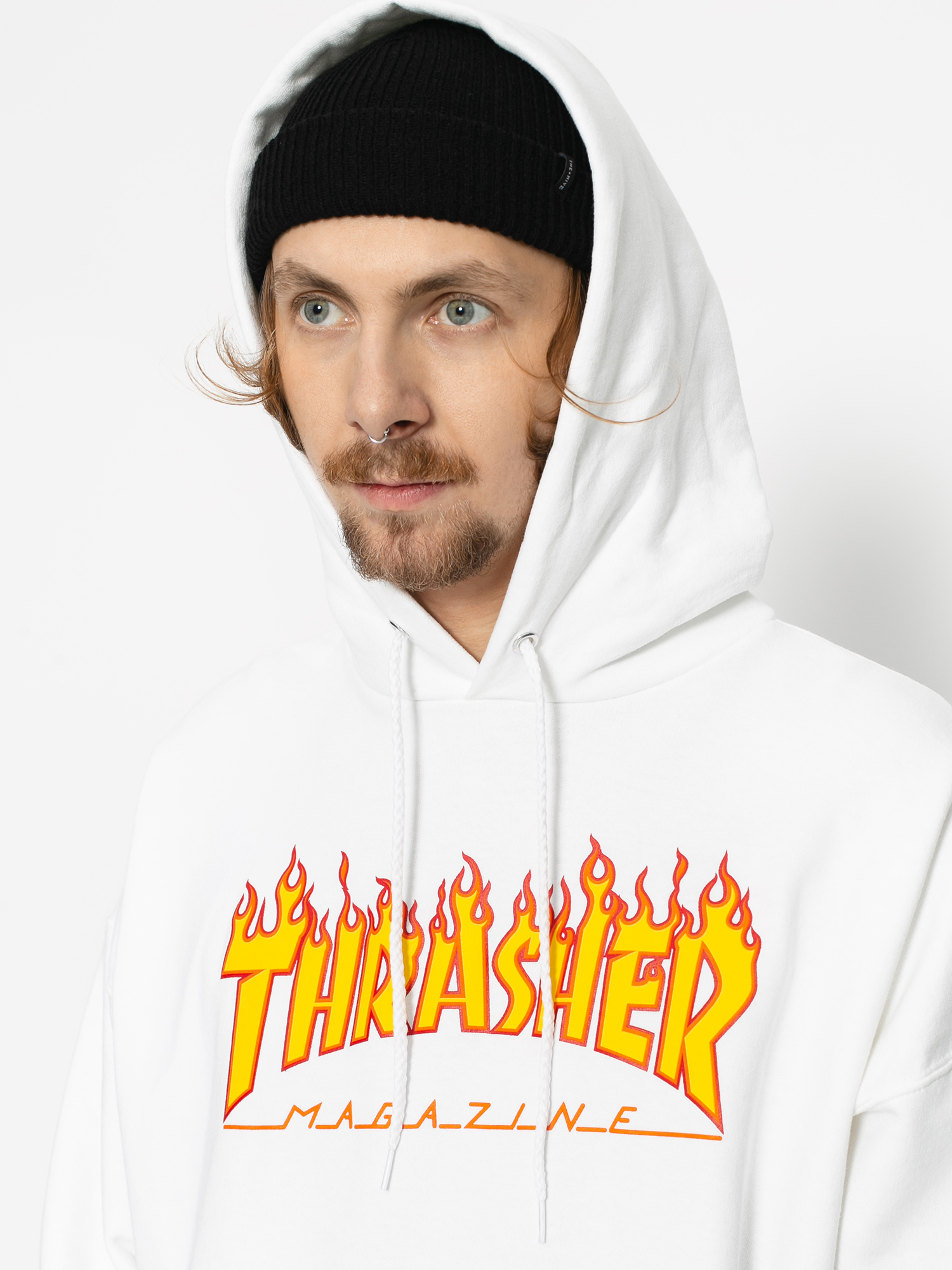 Mikina s kapucí Thrasher Flame HD (white)