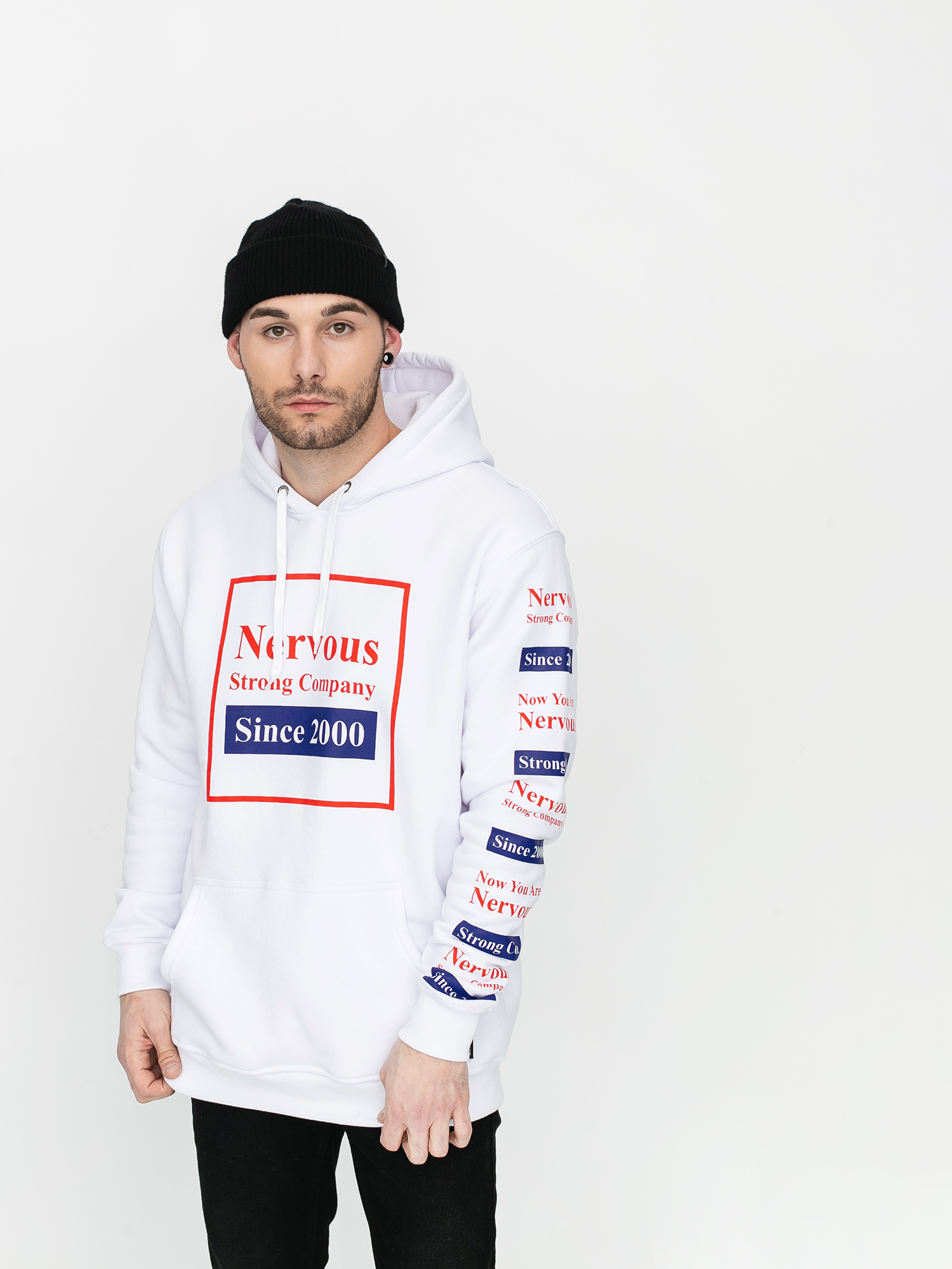 Mikina s kapucí Nervous Repeat HD (white)