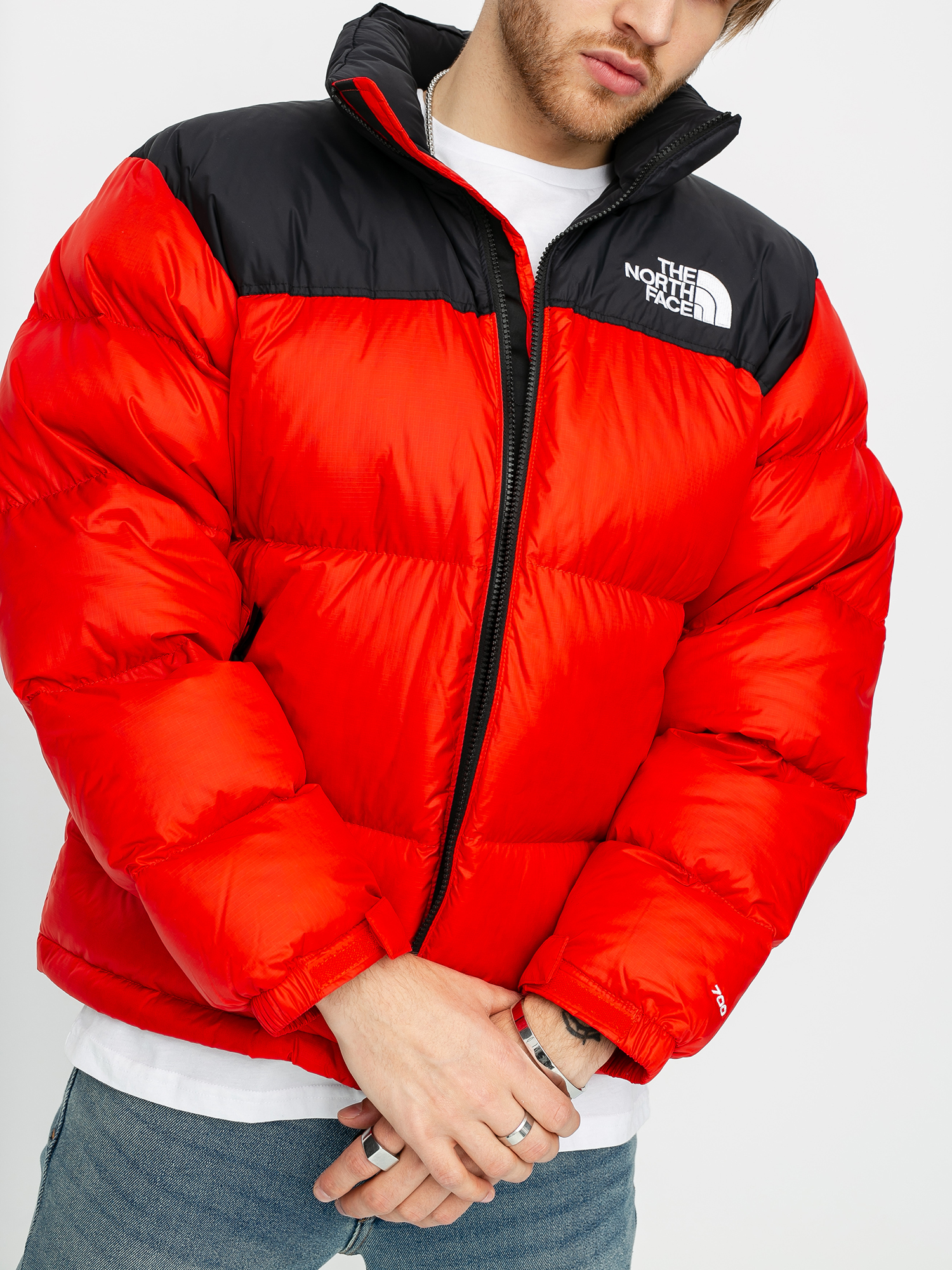 north face nuptse fiery red