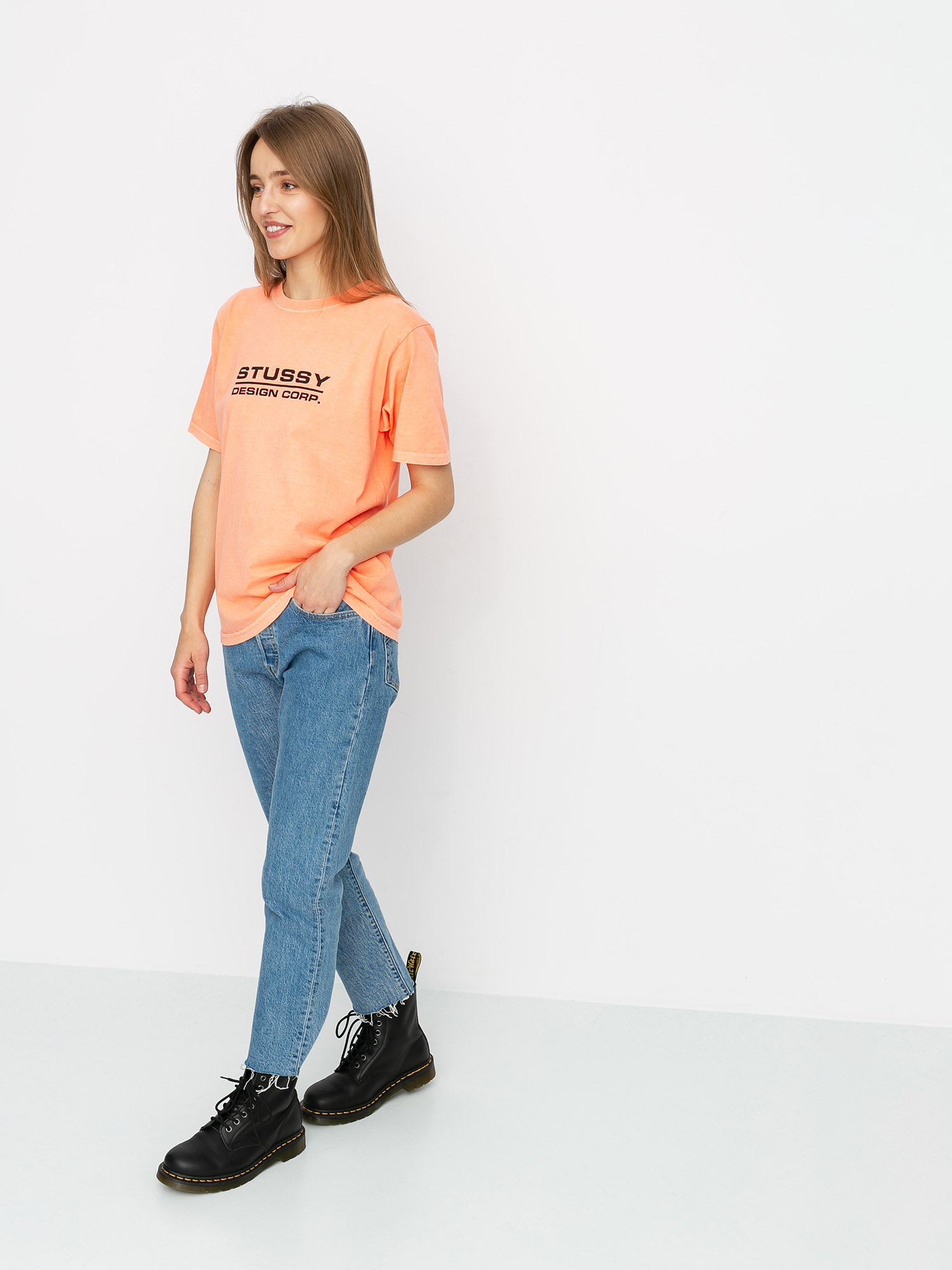 Tričko Stussy Design Corp Pig Dyed Wmn (neon orange)