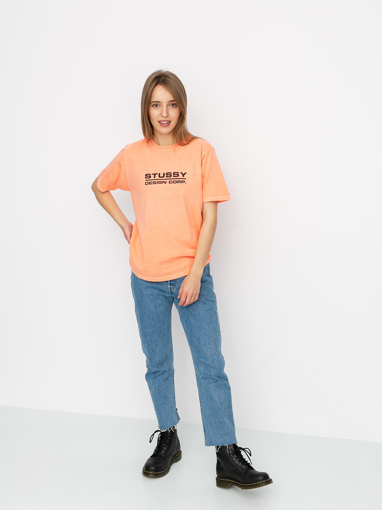 Tričko Stussy Design Corp Pig Dyed Wmn (neon orange)