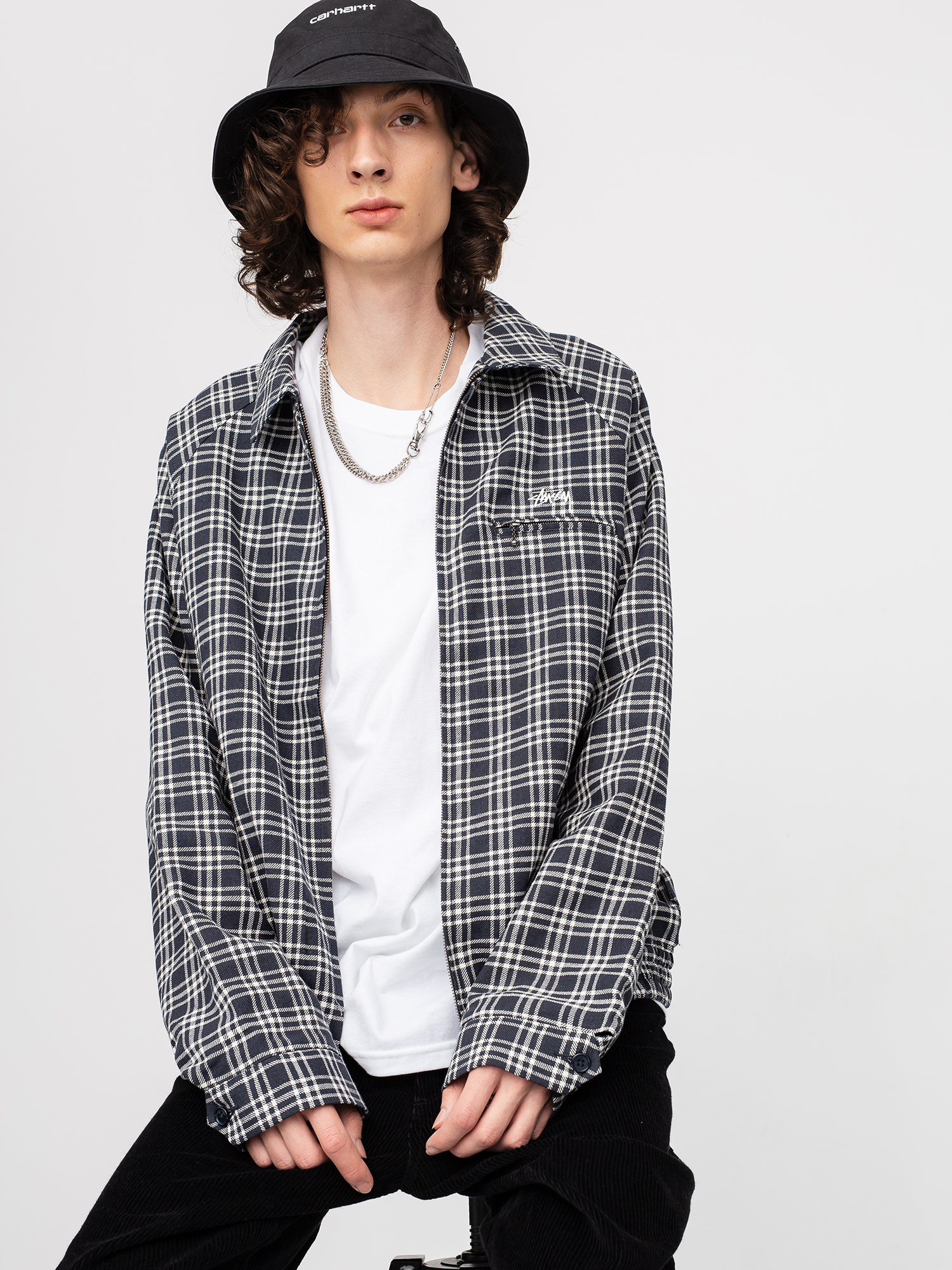 Bunda Stussy Plaid Linen Bryan (navy)
