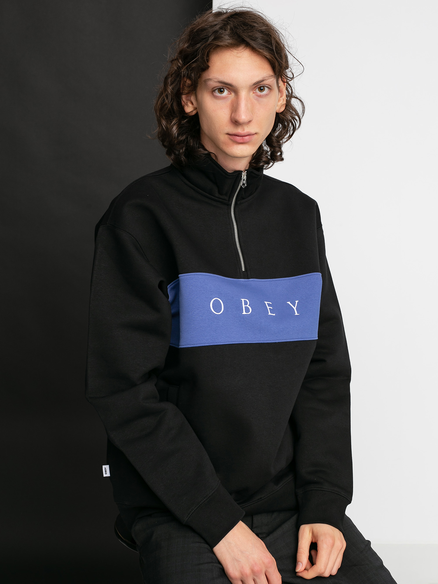 Pánský Fleecová mikina OBEY Ian Mock Neck Zip (black)