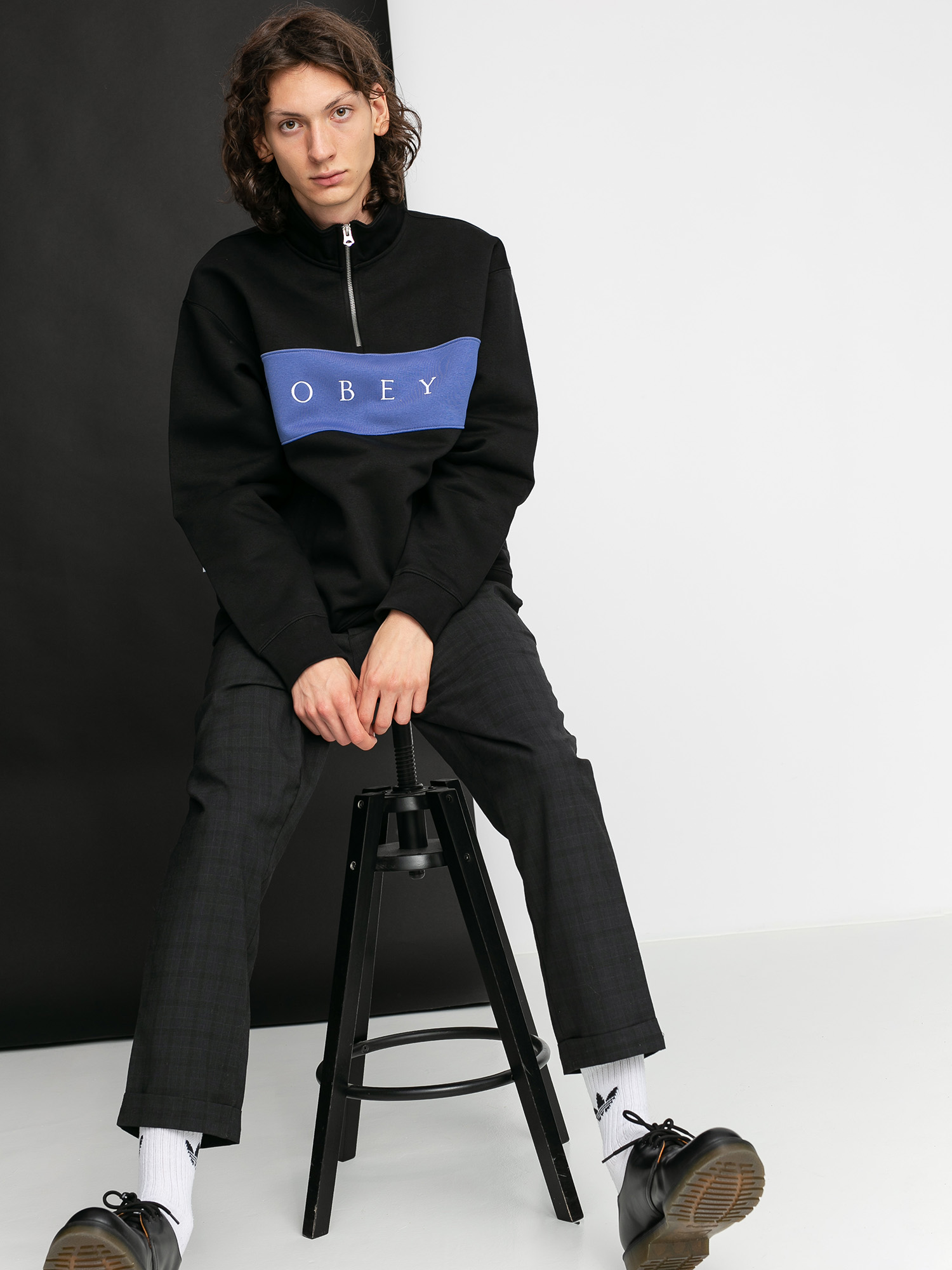 Pánský Fleecová mikina OBEY Ian Mock Neck Zip (black)