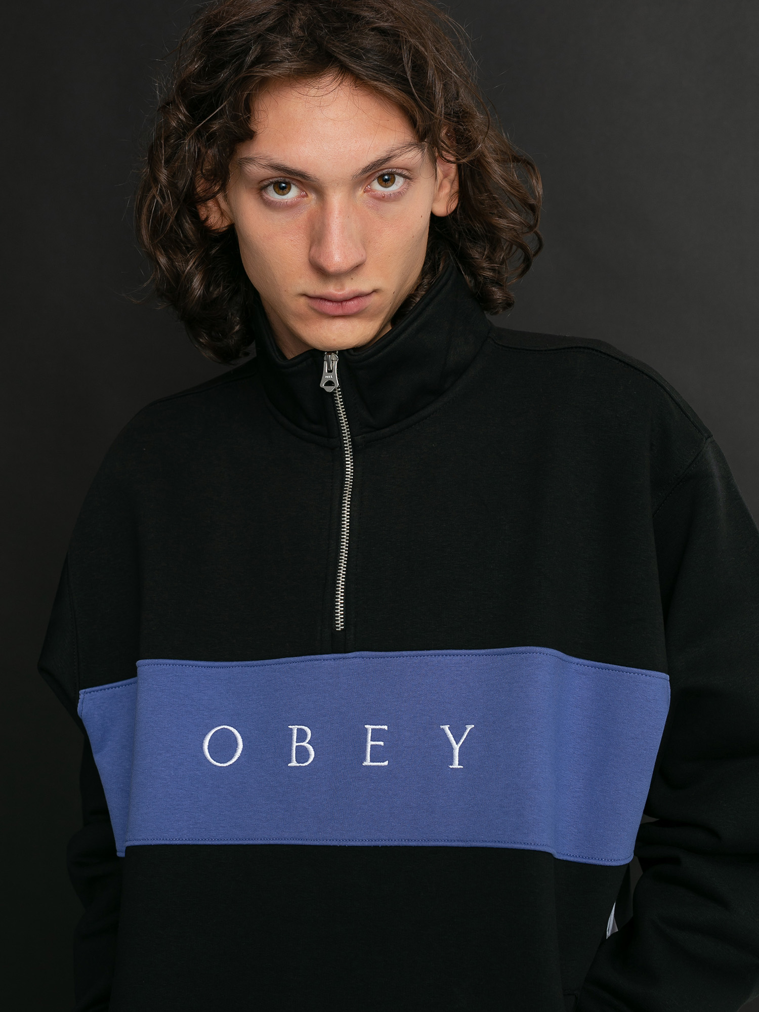 Pánský Fleecová mikina OBEY Ian Mock Neck Zip (black)