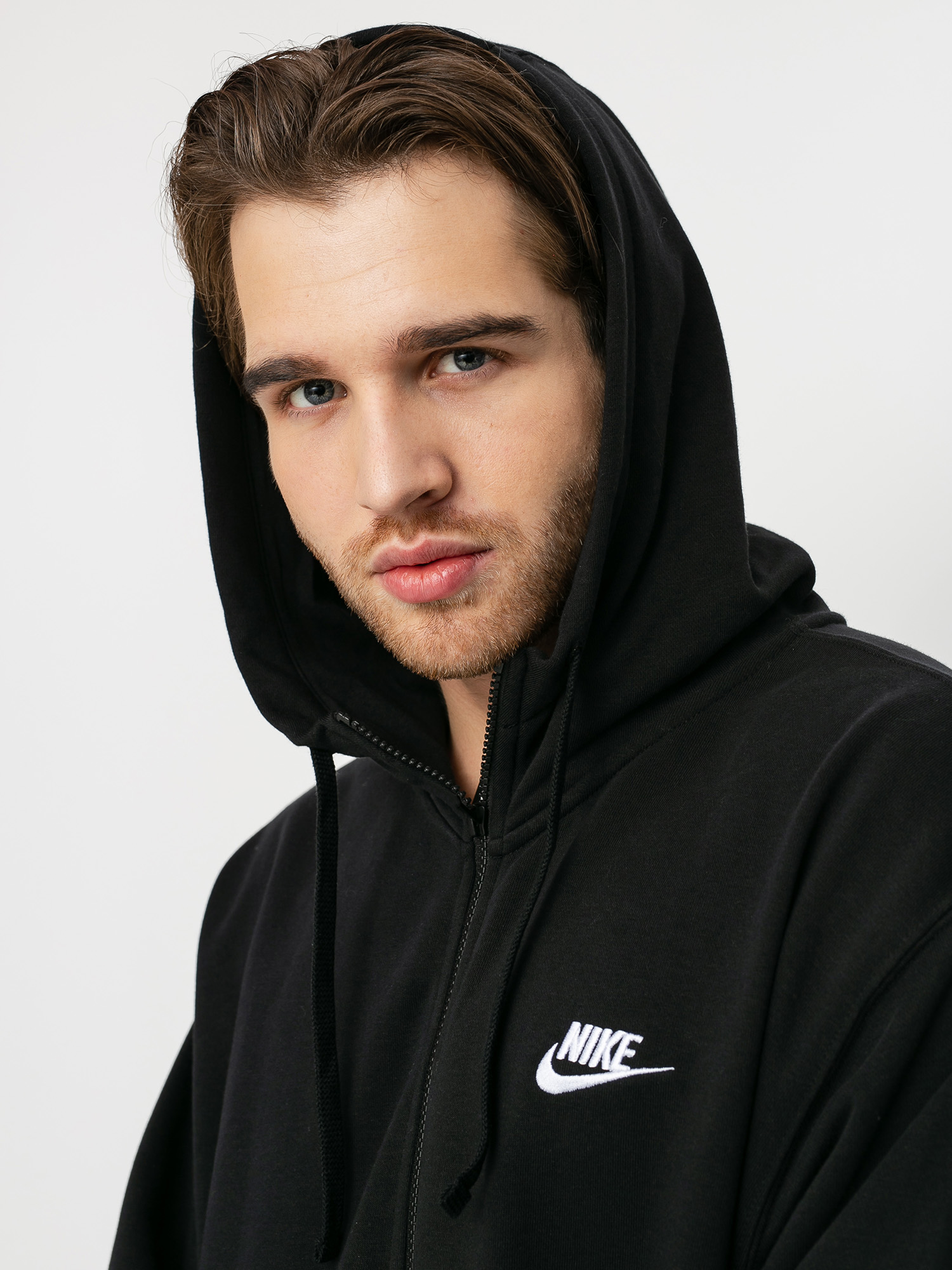 Mikina s kapucí Nike Sportswear Club FT ZHD (black/black/white)