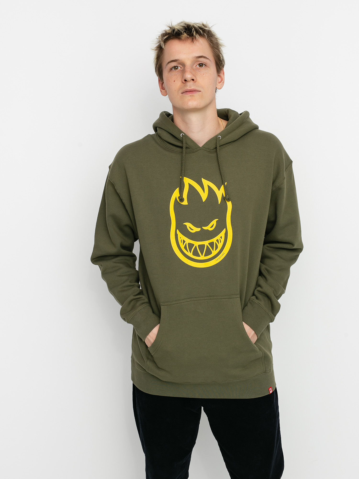 Mikina s kapucí Spitfire Bighead HD (army/yellow)