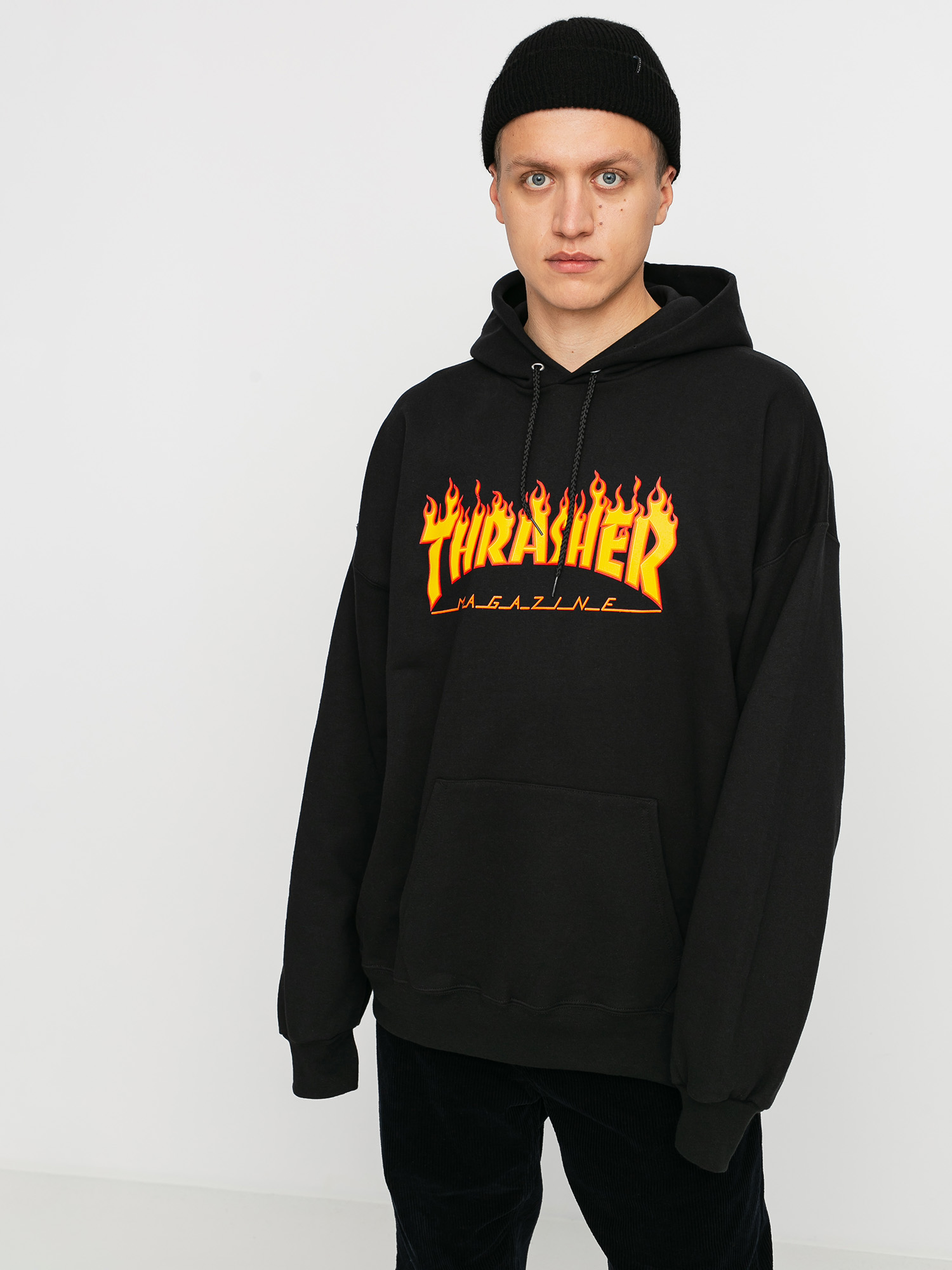 Mikina s kapucí Thrasher Flame HD (black)