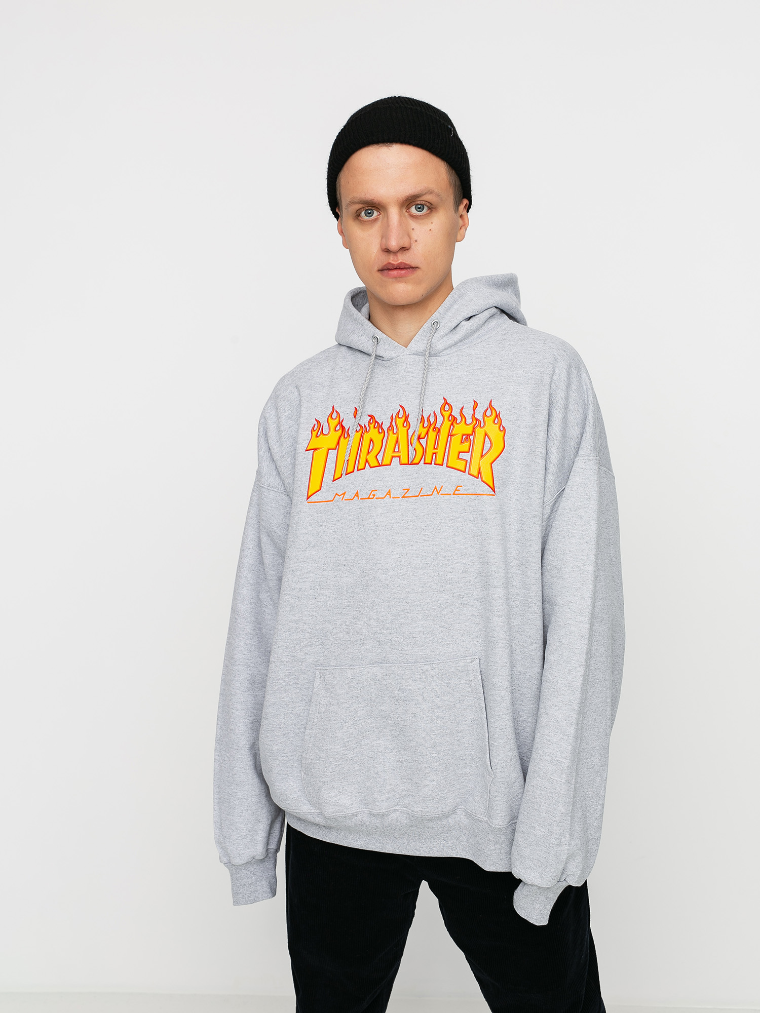 Thrasher Mikina s kapucí Flame HD (grey)