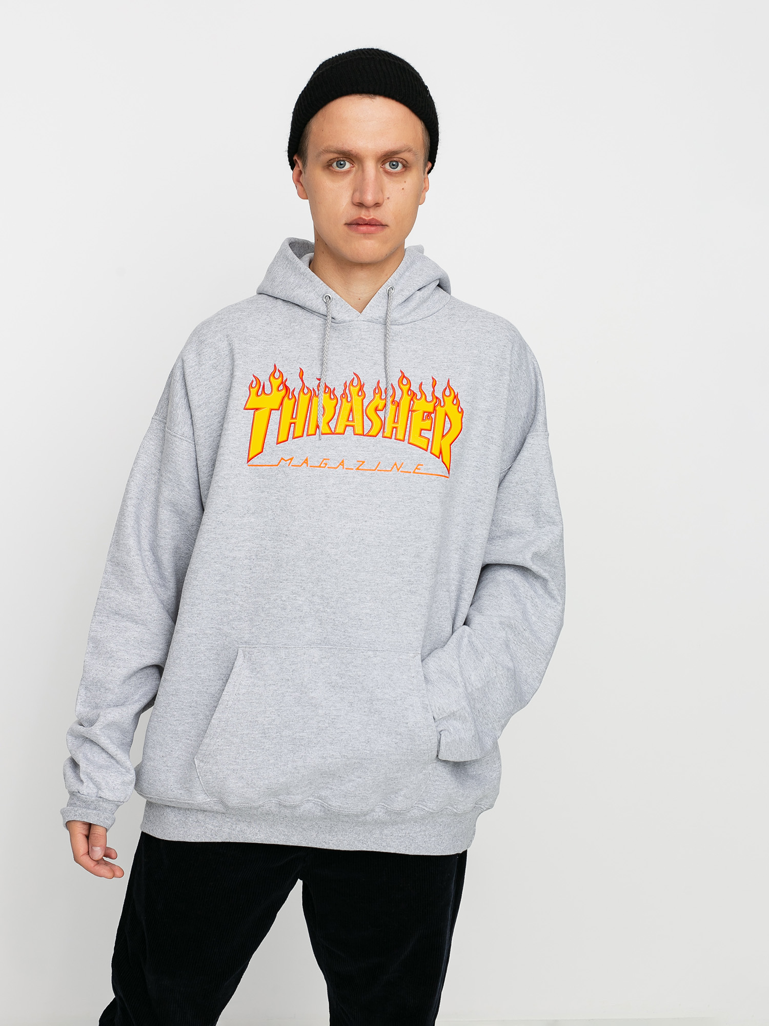 Thrasher Mikina s kapucí Flame HD (grey)