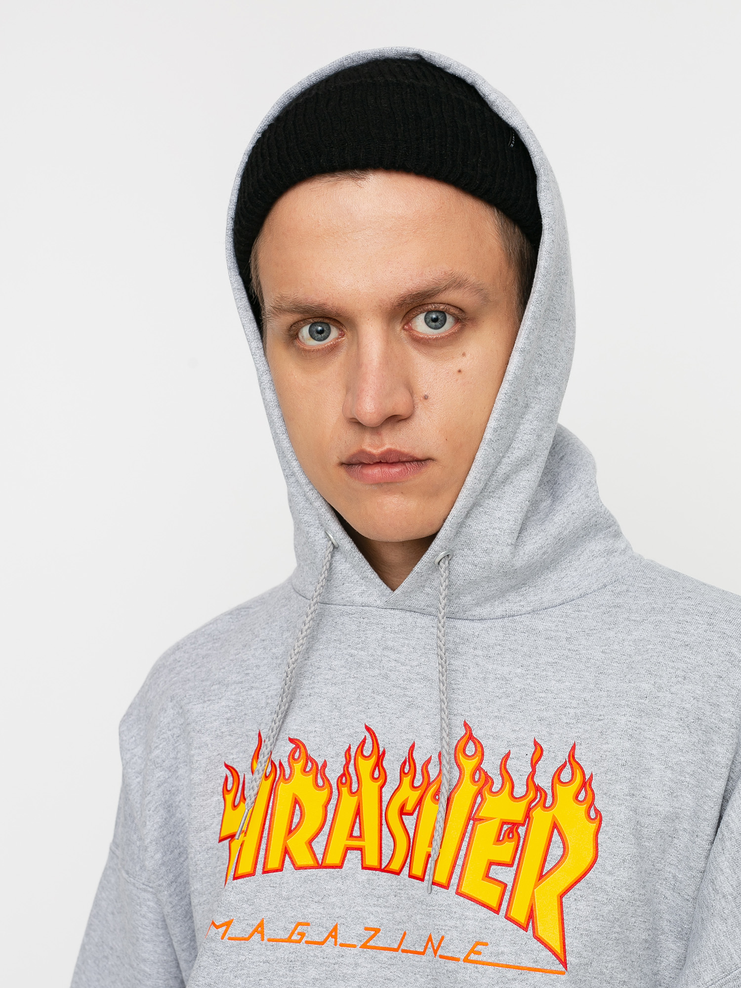 Thrasher Mikina s kapucí Flame HD (grey)