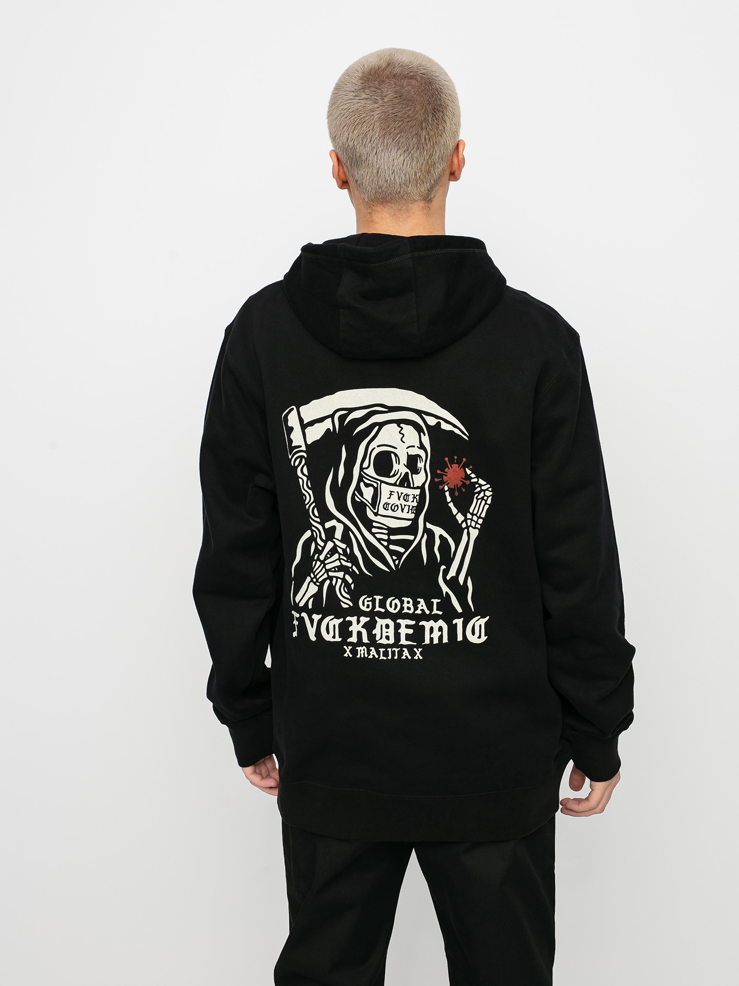 Mikina s kapucí Malita Fck Covid HD (black)