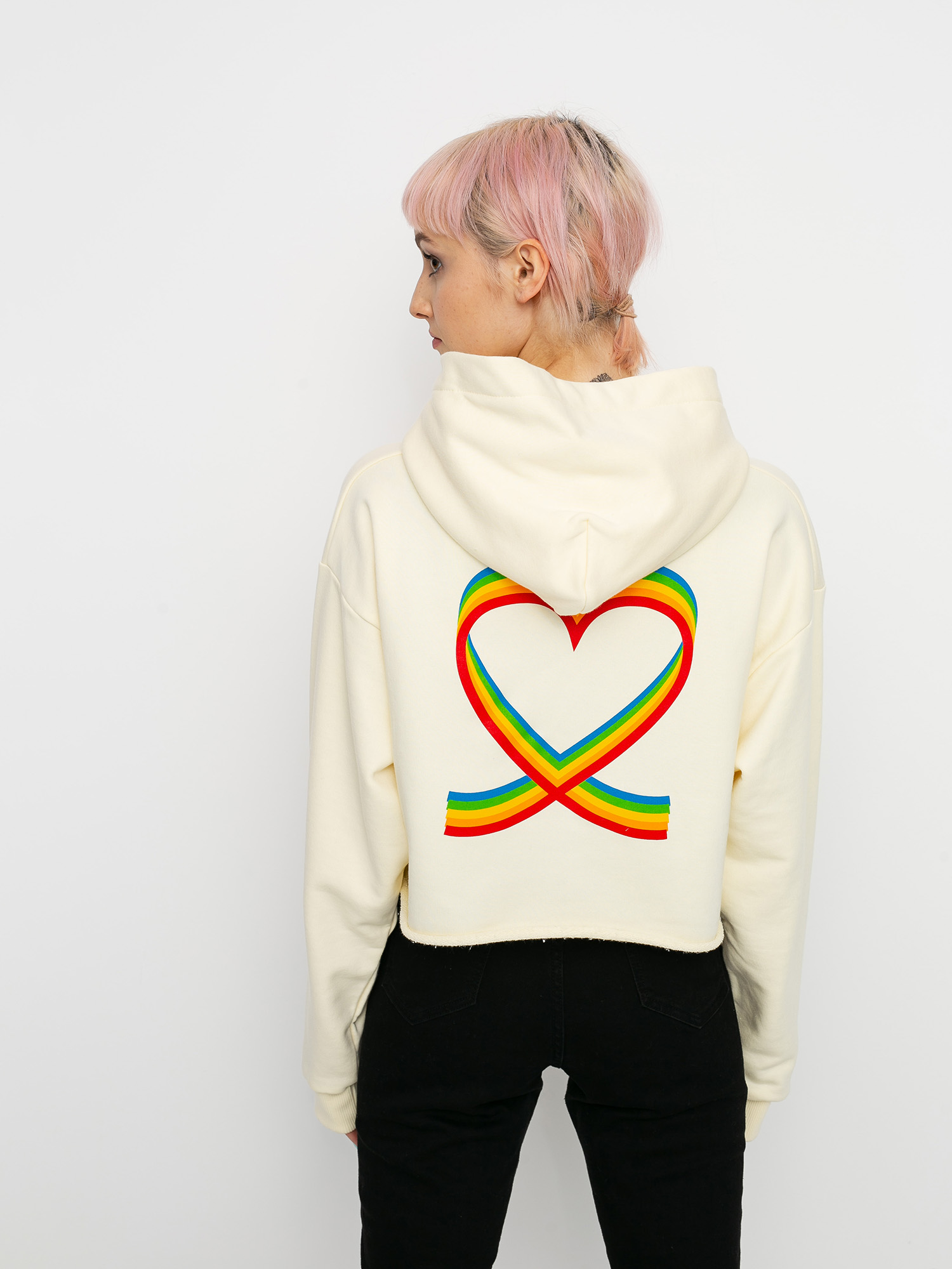 Mikina s kapucí Local Heroes X Polaroid Ribbon Heart Cropped HD Wmn (cream)