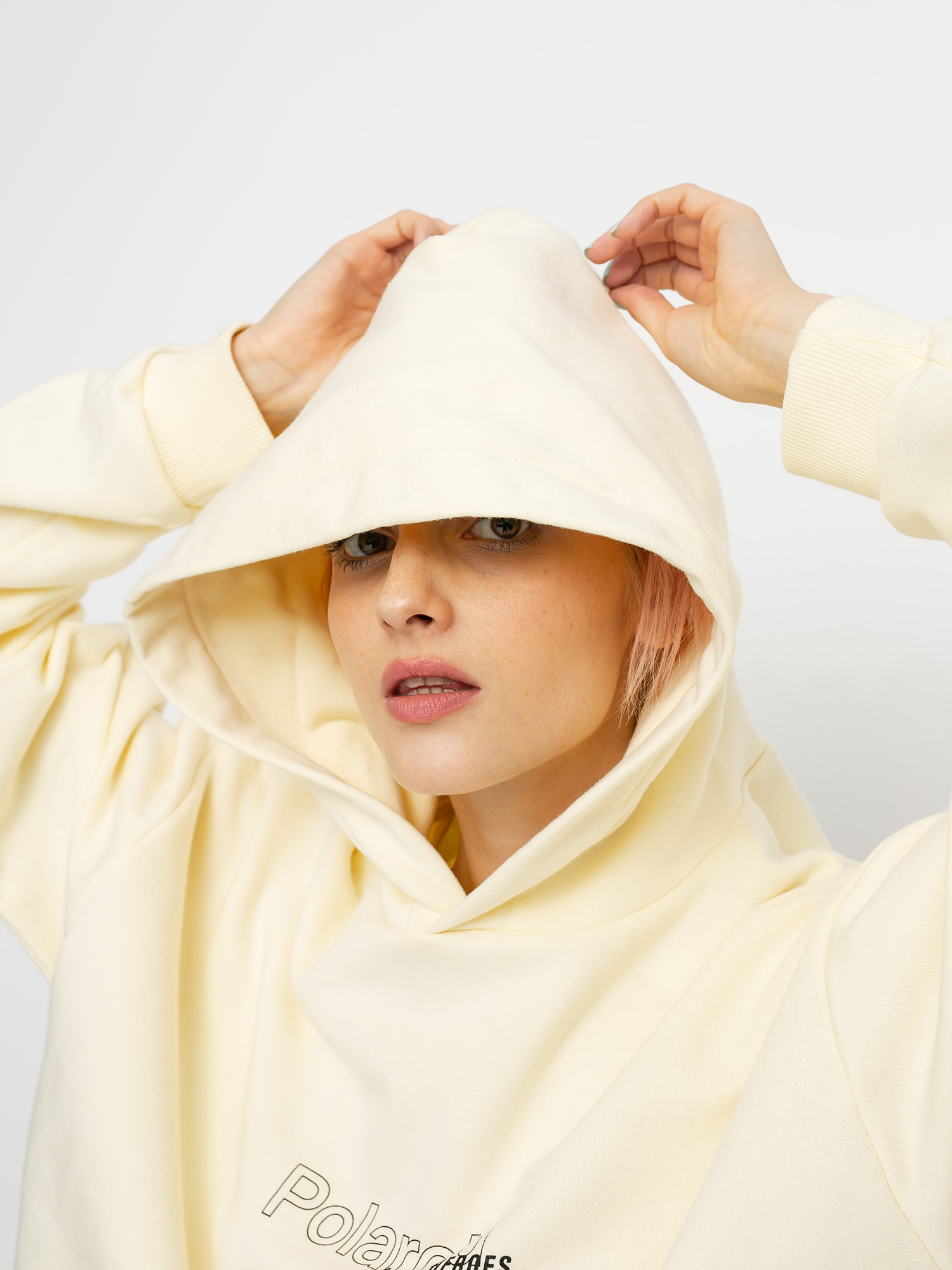 Mikina s kapucí Local Heroes X Polaroid Ribbon Heart Cropped HD Wmn (cream)