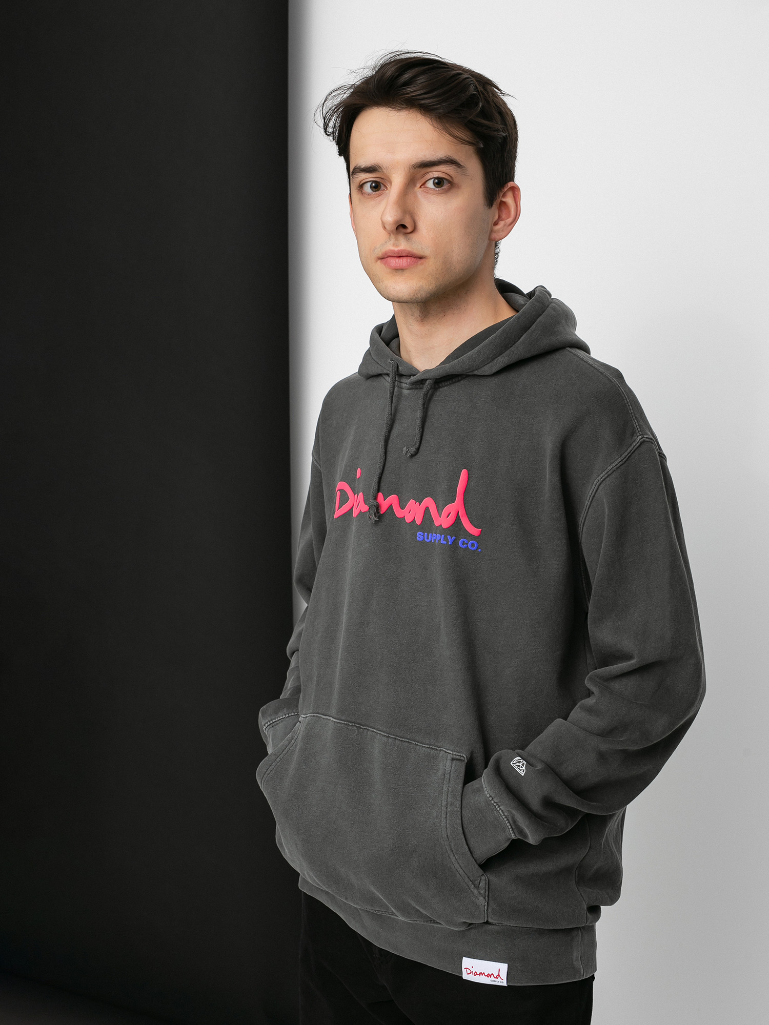Mikina s kapucí Diamond Supply Co. Og Script Overdyed HD (black)