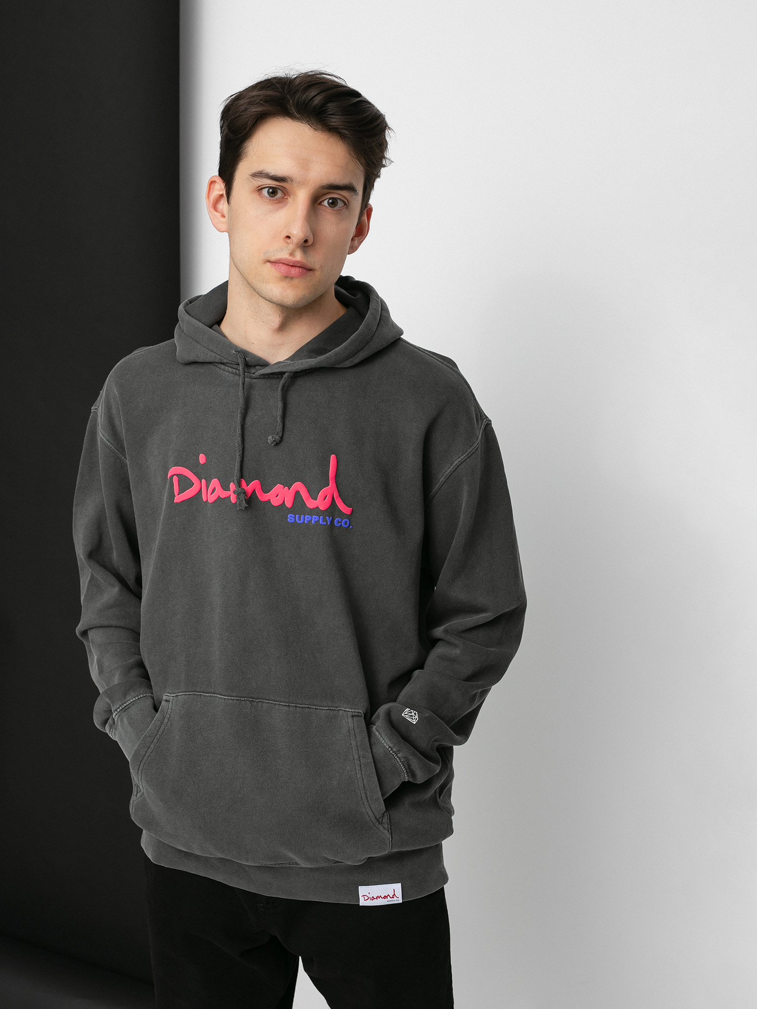 Mikina s kapucí Diamond Supply Co. Og Script Overdyed HD (black)