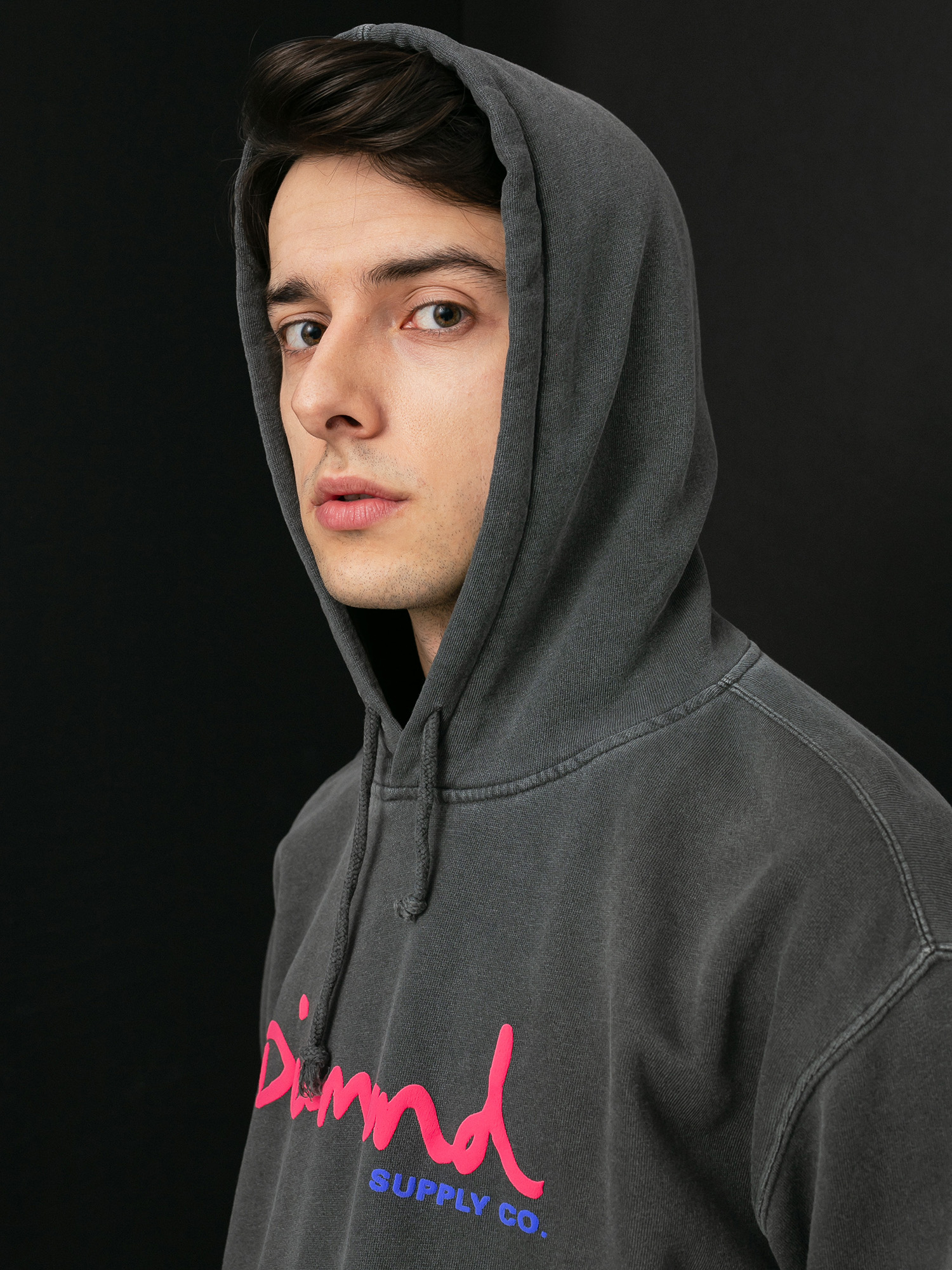 Mikina s kapucí Diamond Supply Co. Og Script Overdyed HD (black)