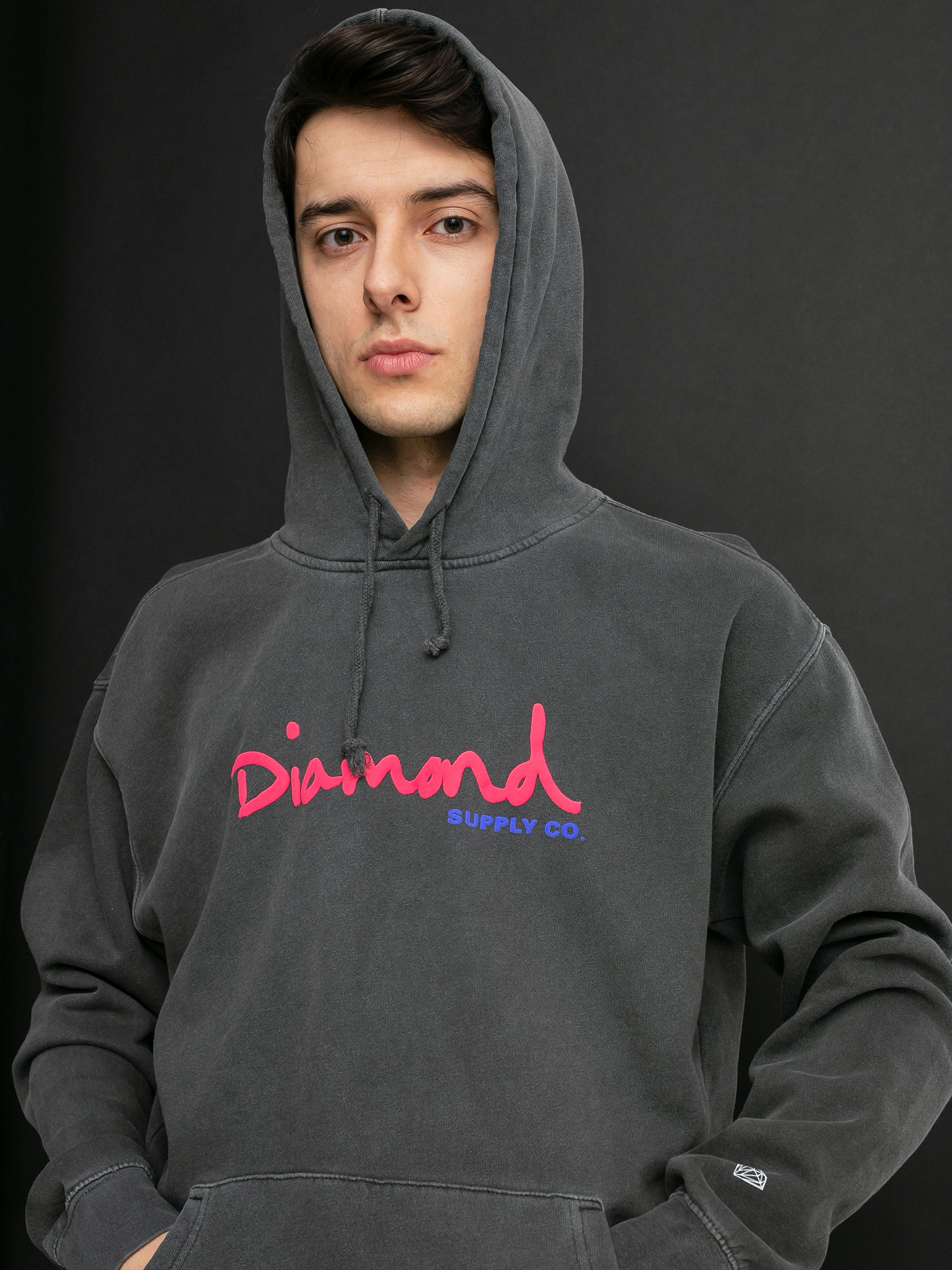 Mikina s kapucí Diamond Supply Co. Og Script Overdyed HD (black)