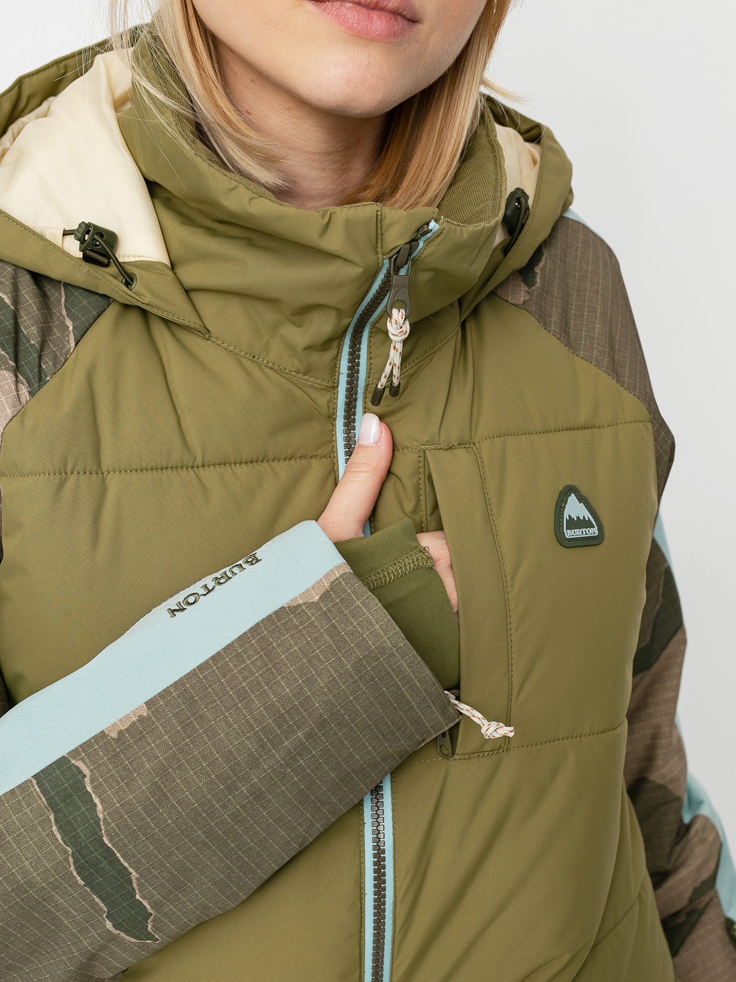 Dámská Snowboardová bunda Burton Keelan (martini olive/barren camo/ether blue)