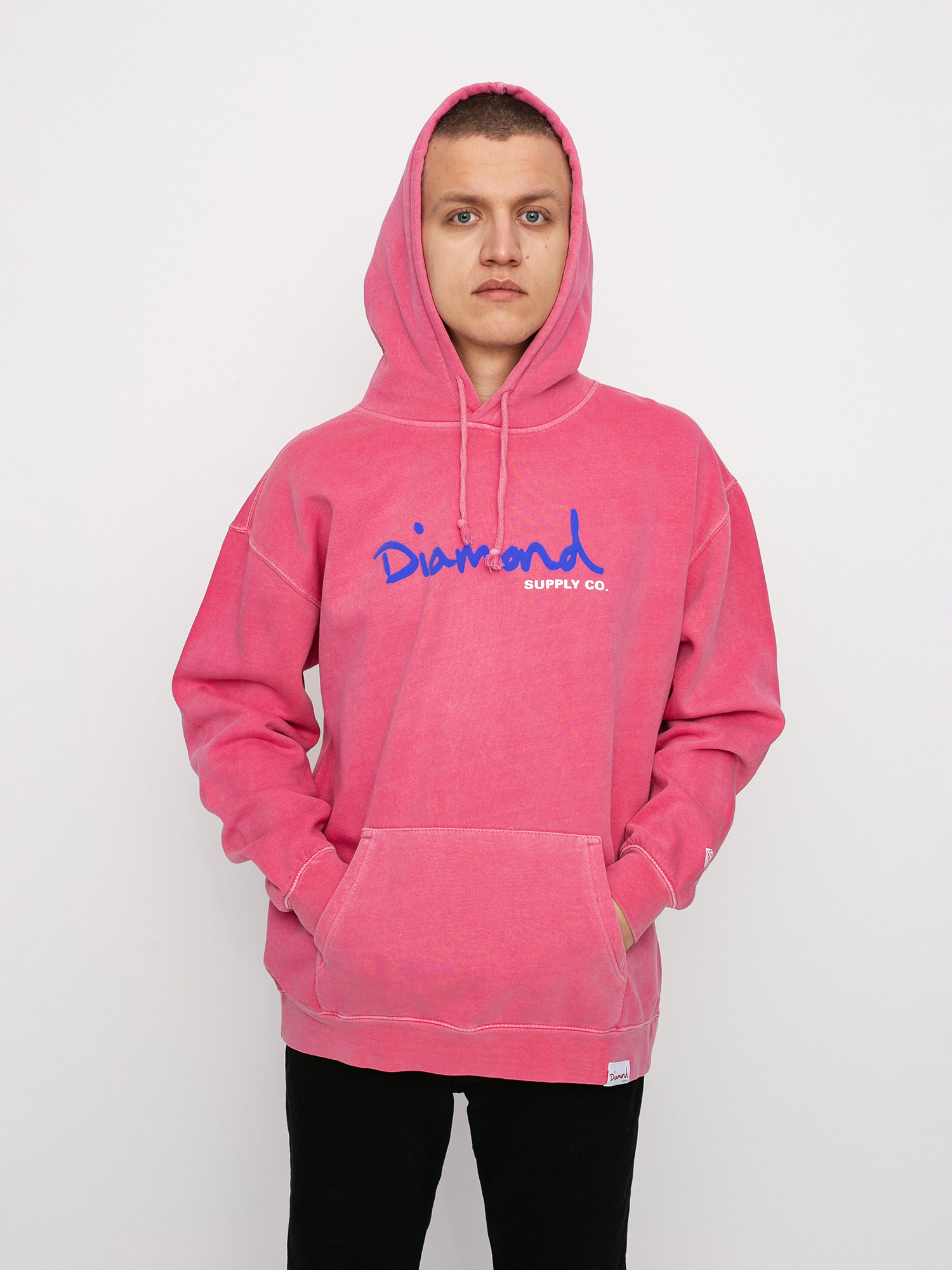 Mikina s kapucí Diamond Supply Co. Og Script Overdyed HD (pink)