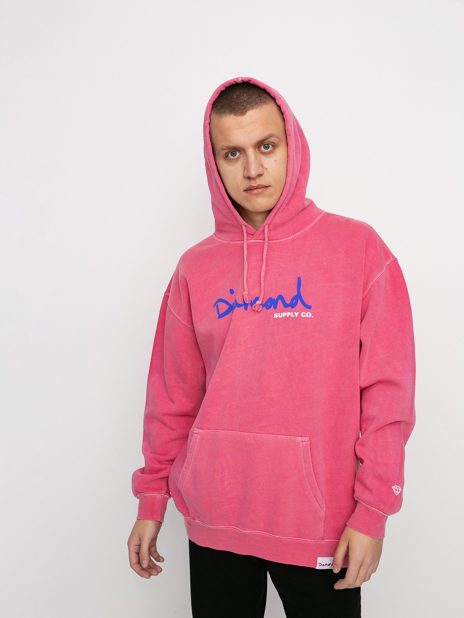 Mikina s kapucí Diamond Supply Co. Og Script Overdyed HD (pink)