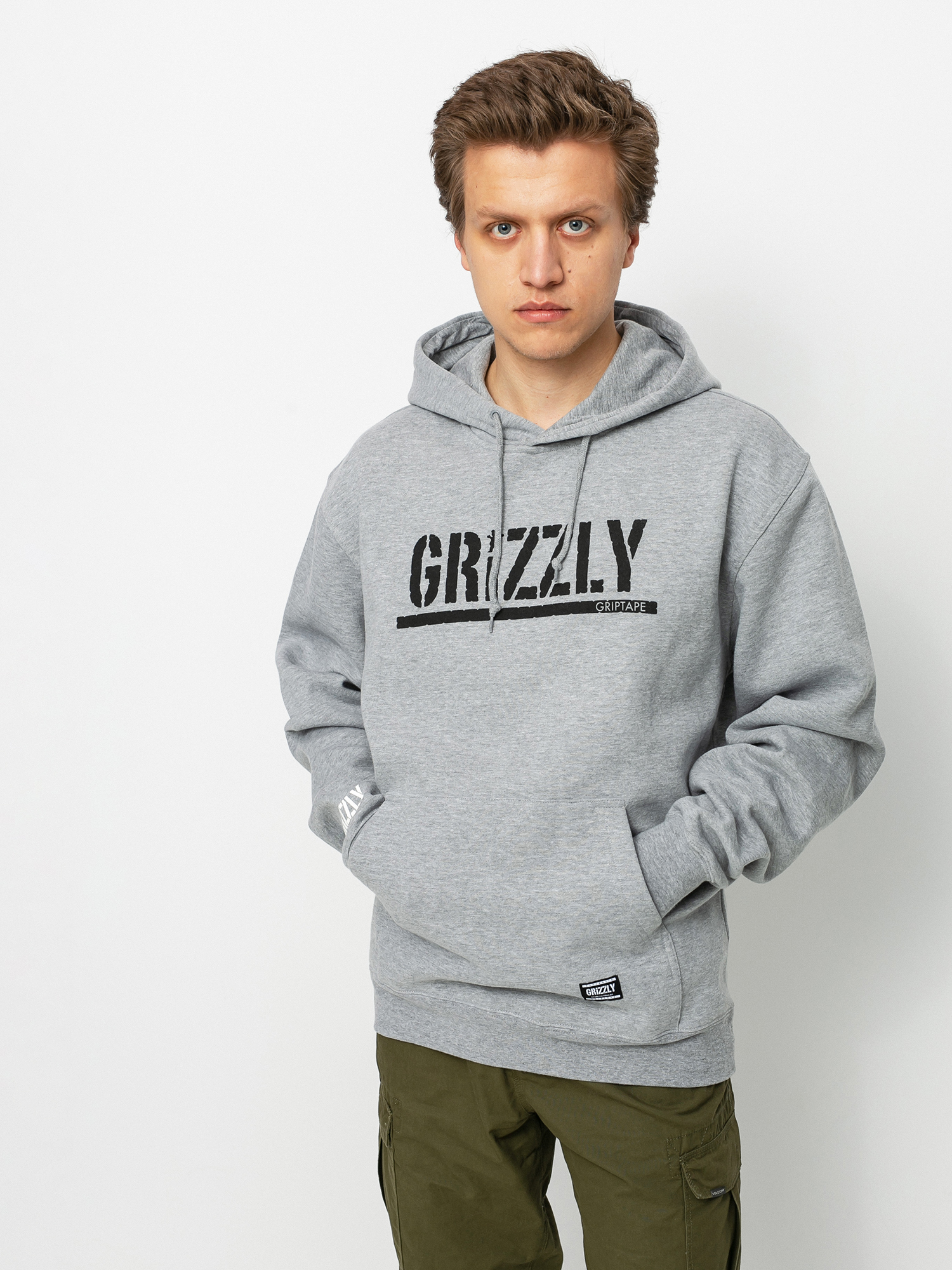 Mikina s kapucí Grizzly Griptape OG Stamp HD (heather grey/black)