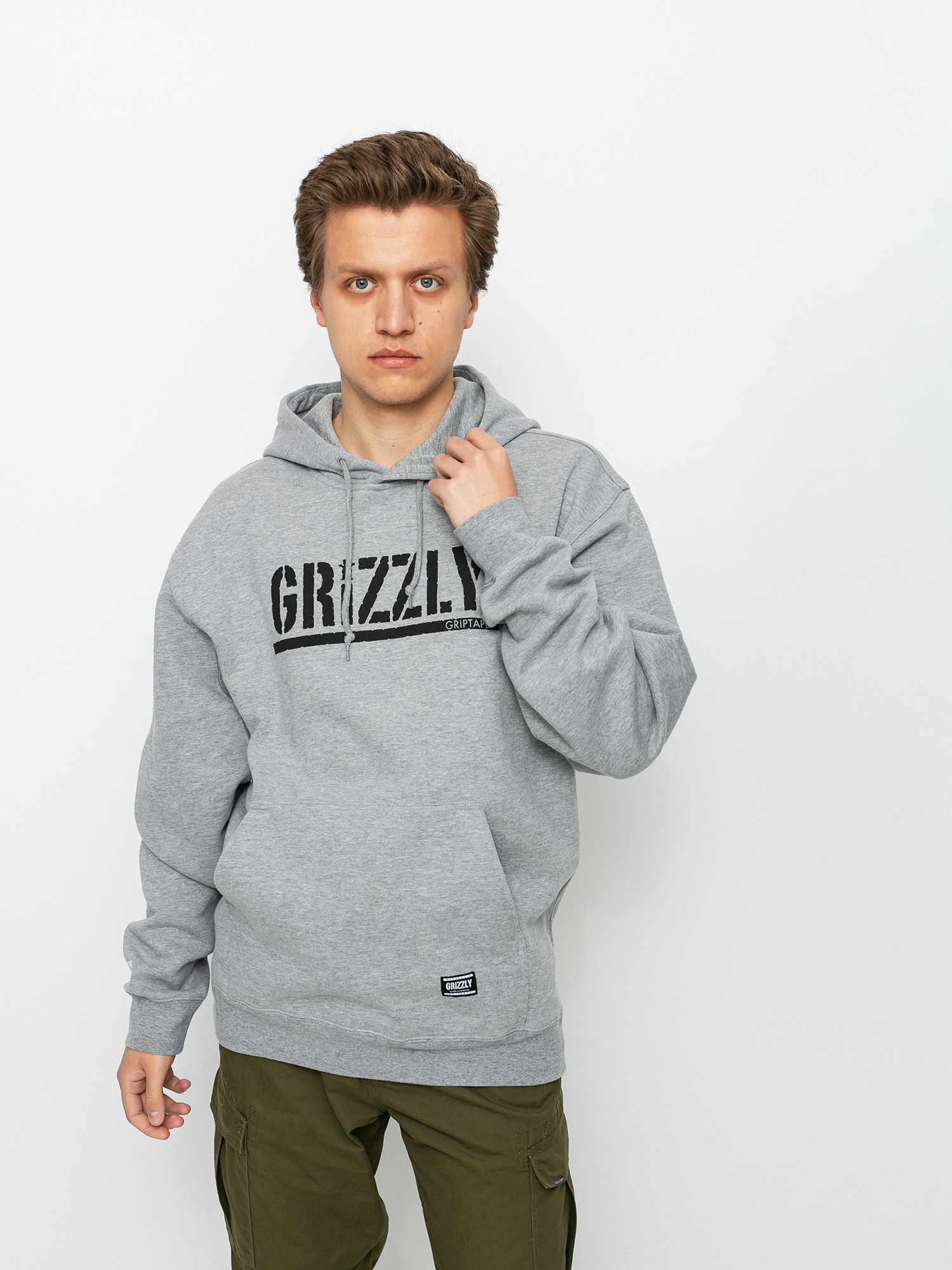 Mikina s kapucí Grizzly Griptape OG Stamp HD (heather grey/black)