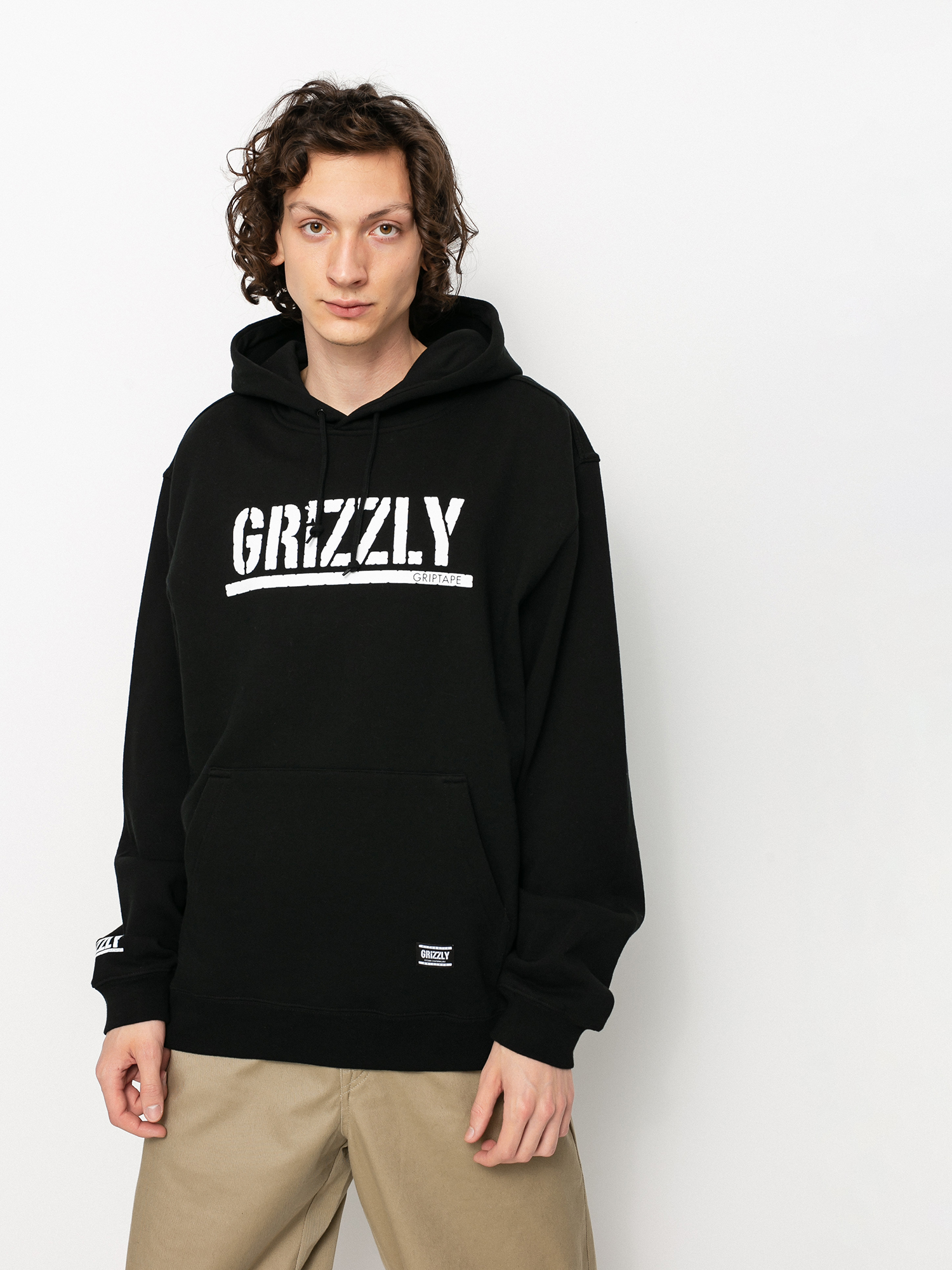 Mikina s kapucí Grizzly Griptape OG Stamp HD (black/white)