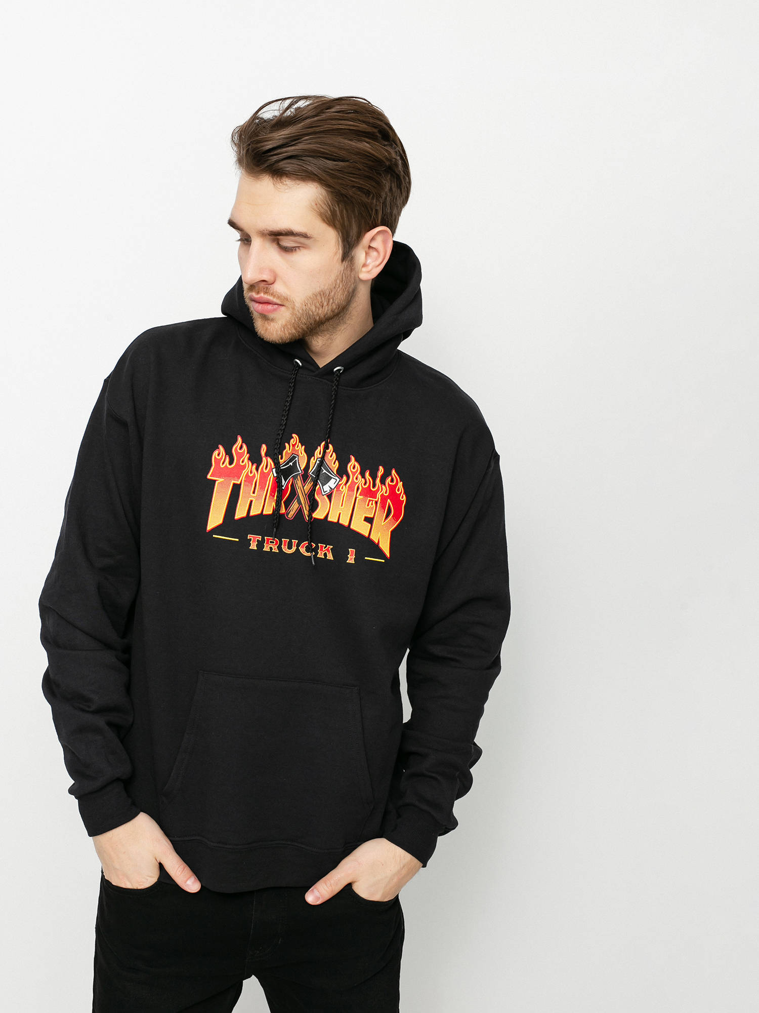 Mikina s kapucí Thrasher Truck 1 HD (black)