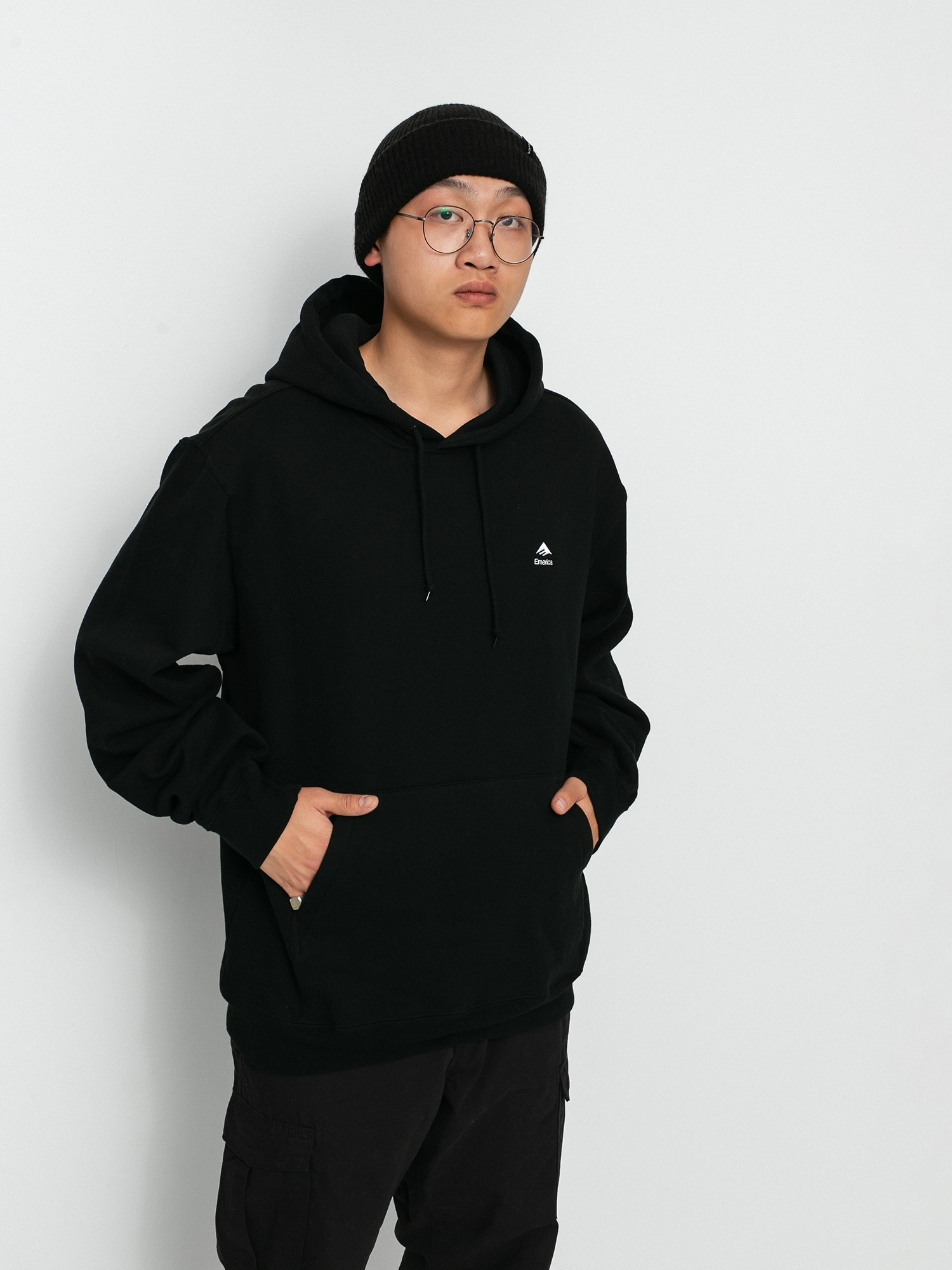 Mikina s kapucí Emerica Stacked HD (black)