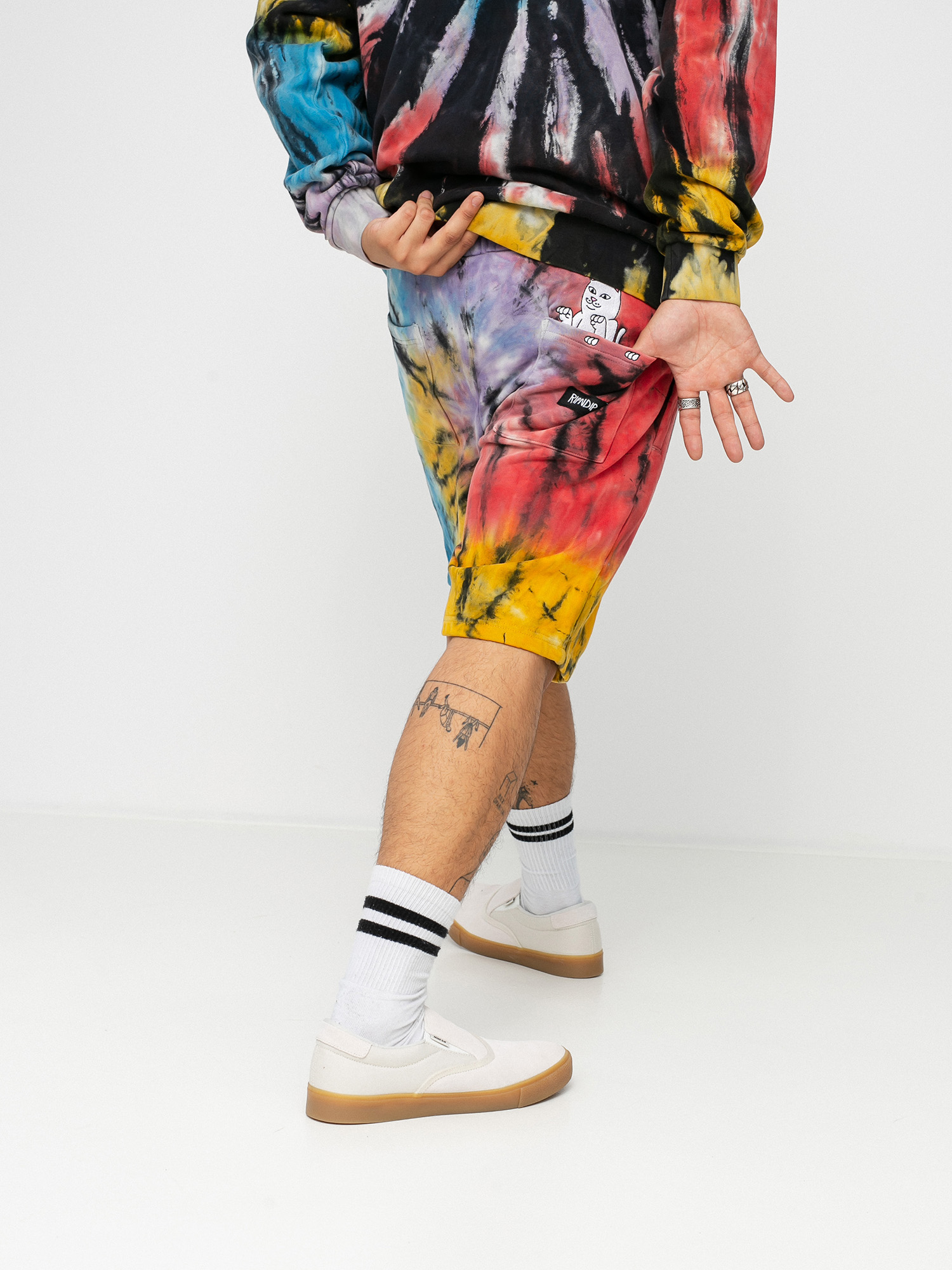 Kraťasy RipNDip Rubber Logo (sunburst spiral tie dye)