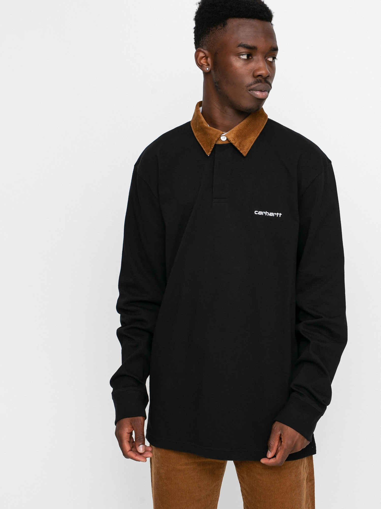 Polo tričko Carhartt WIP Cord Rugby (black/h brown/white)