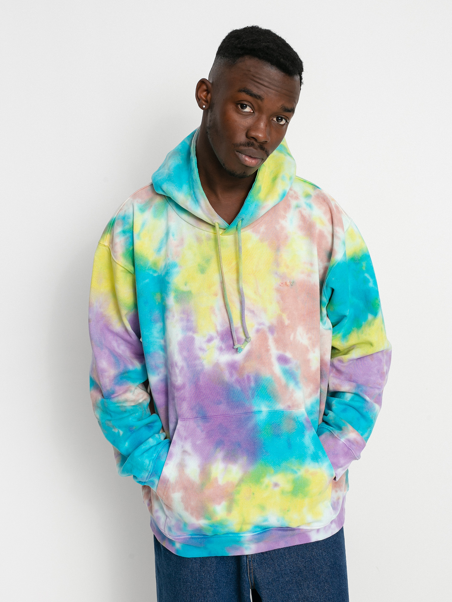 Mikina s kapucí OBEY Mini Bold Recycled Tie Dye HD (a.i. aqua multi)