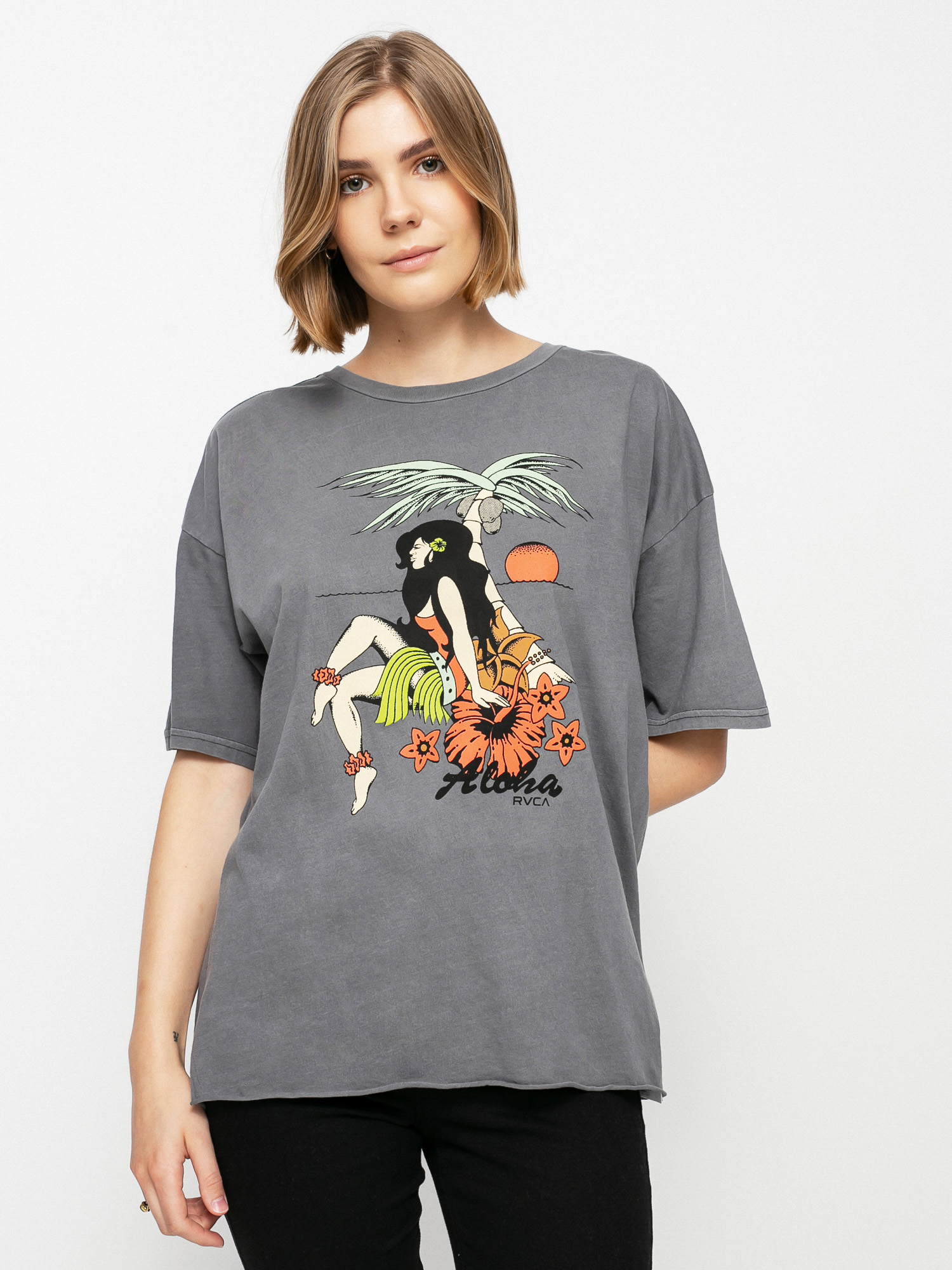 Tričko RVCA Hula Wmn (gunmetal)