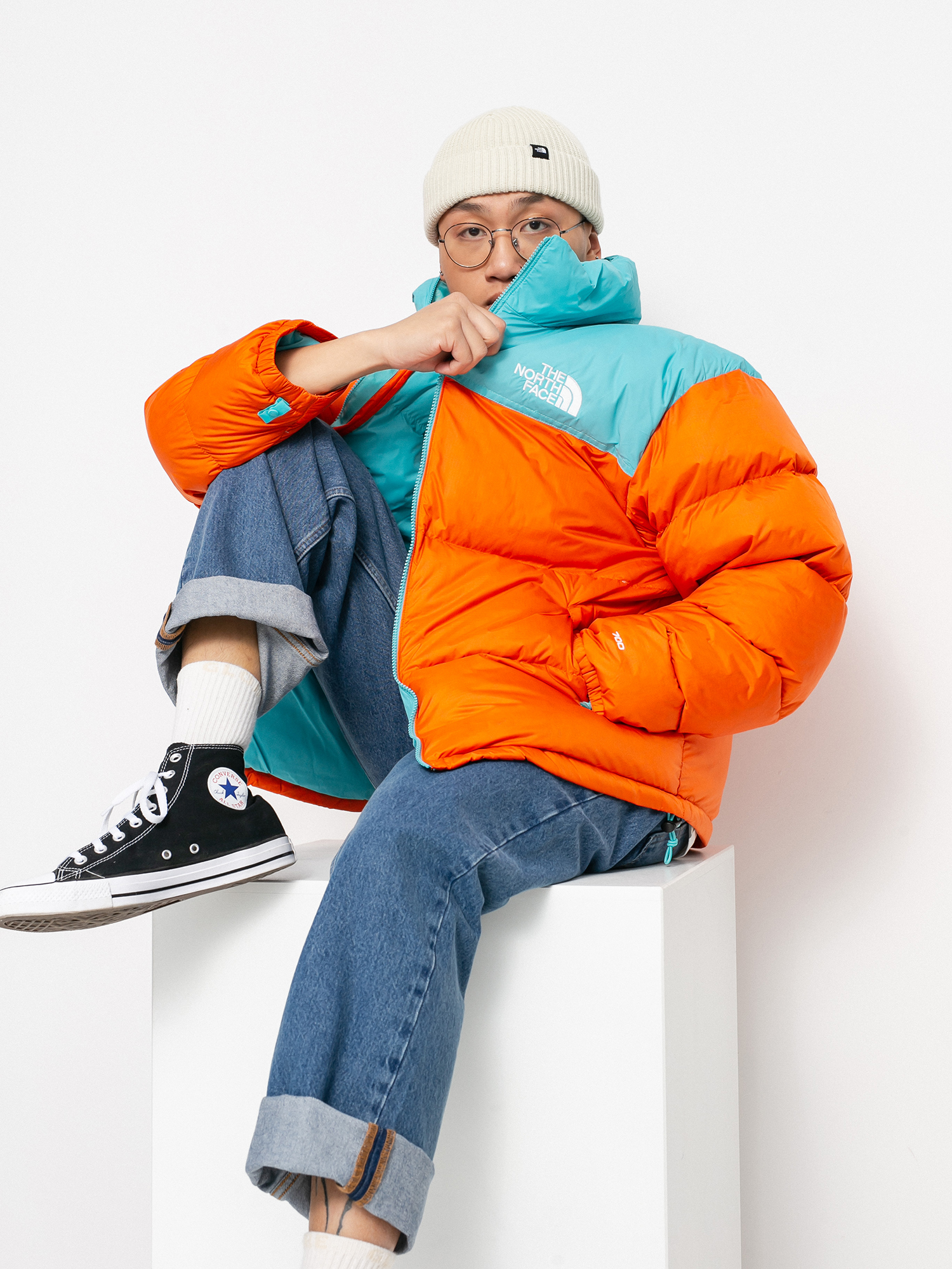 Bunda The North Face 1996 Retro Nuptse (red orange/transantarctic blue)
