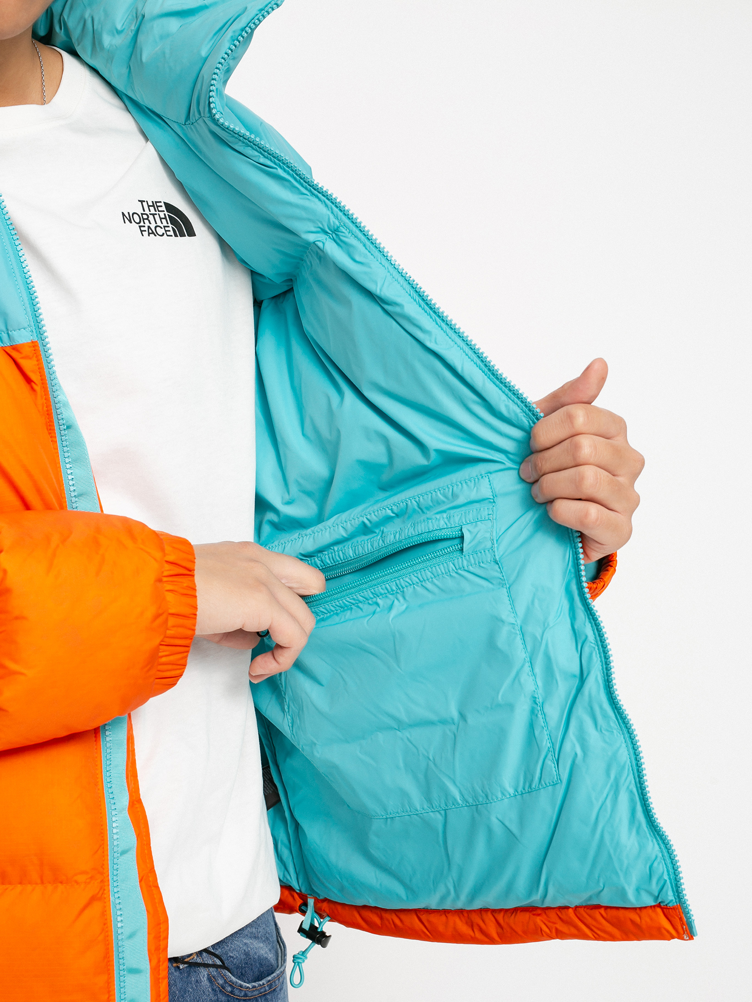 Bunda The North Face 1996 Retro Nuptse (red orange/transantarctic blue)