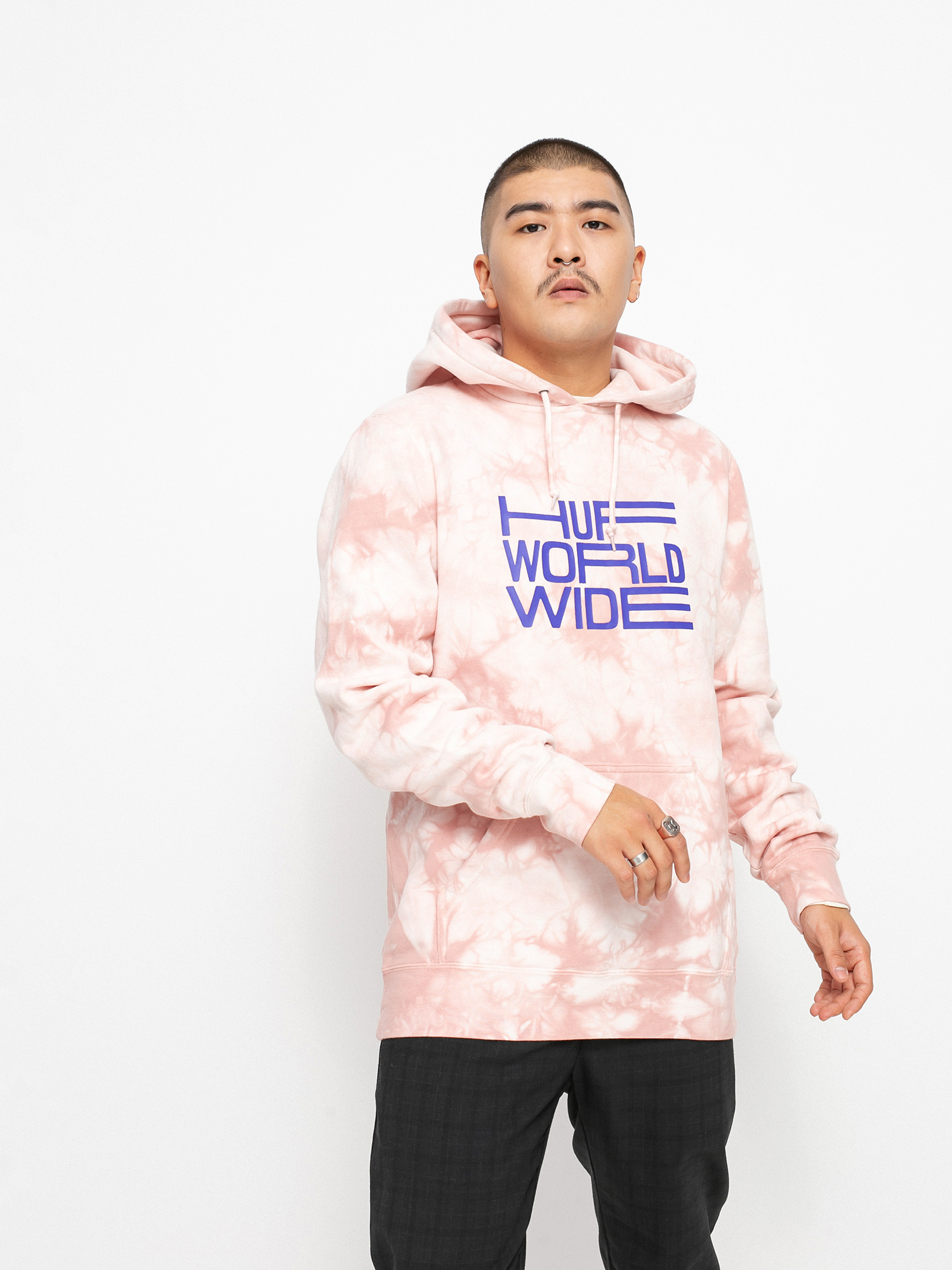 Mikina s kapucí HUF Broadcast Tiedye HD (coral)