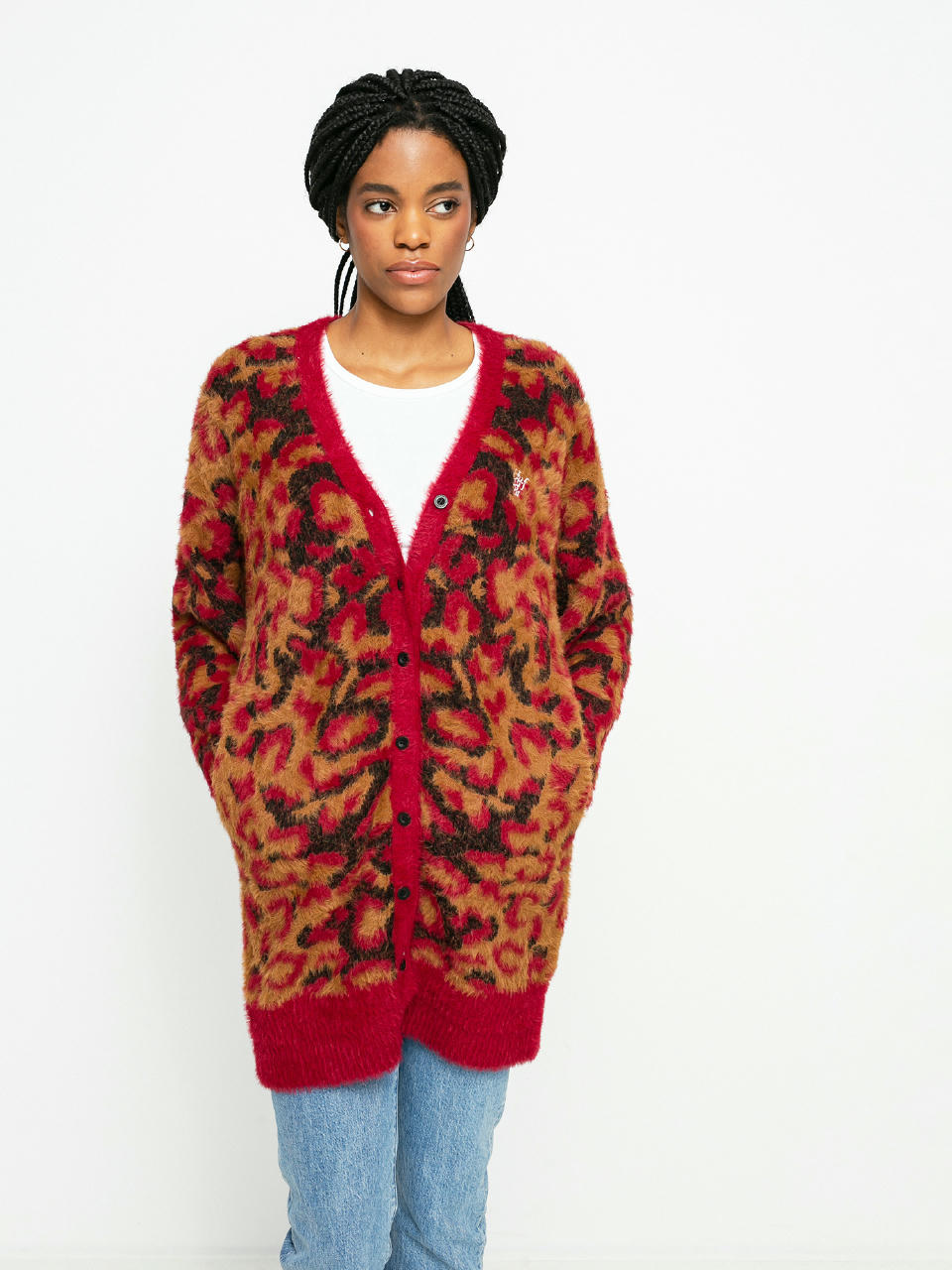 Svetr HUF Leopard Knit Duster Wmn (bloodstone)