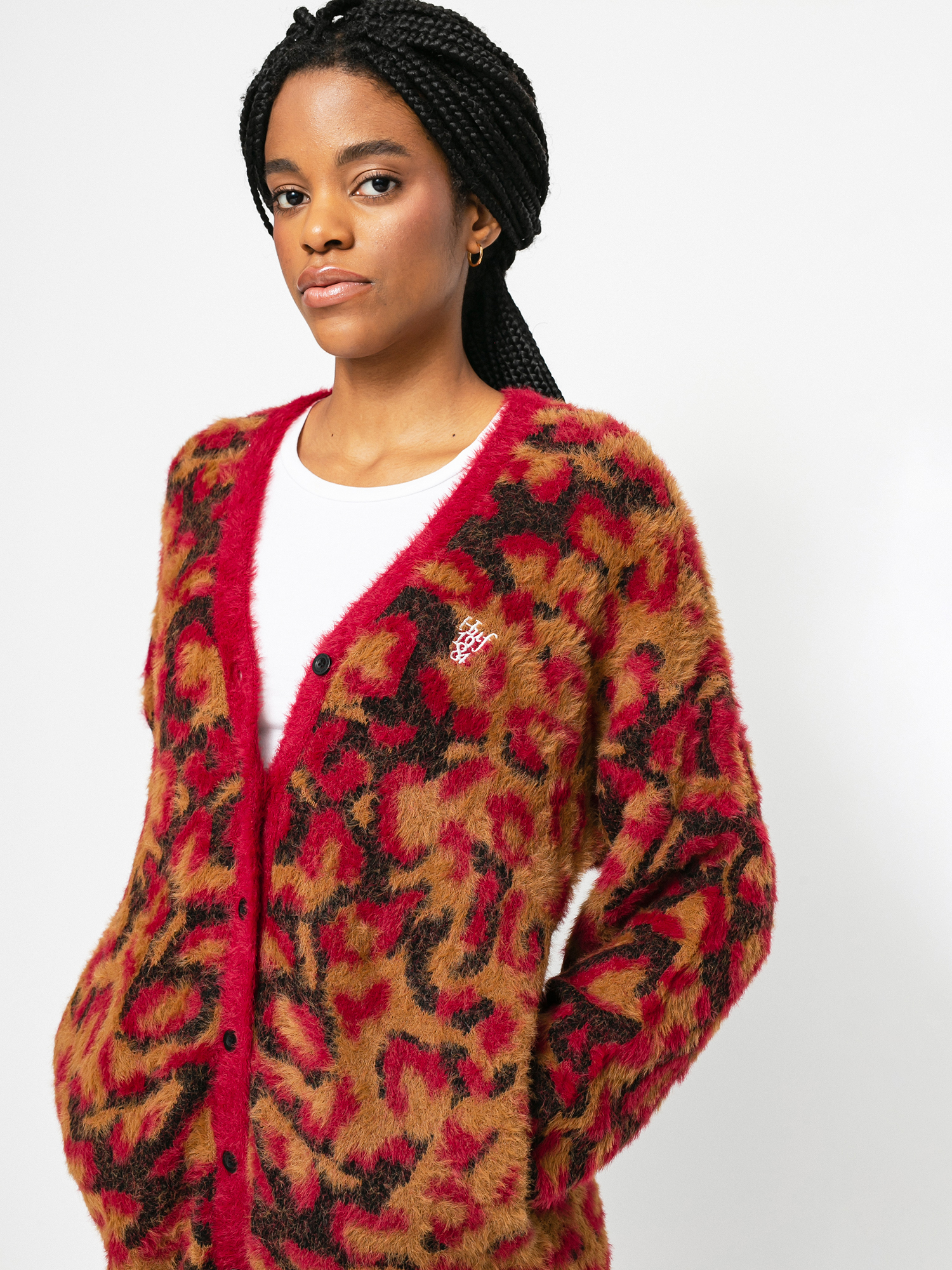 Svetr HUF Leopard Knit Duster Wmn (bloodstone)